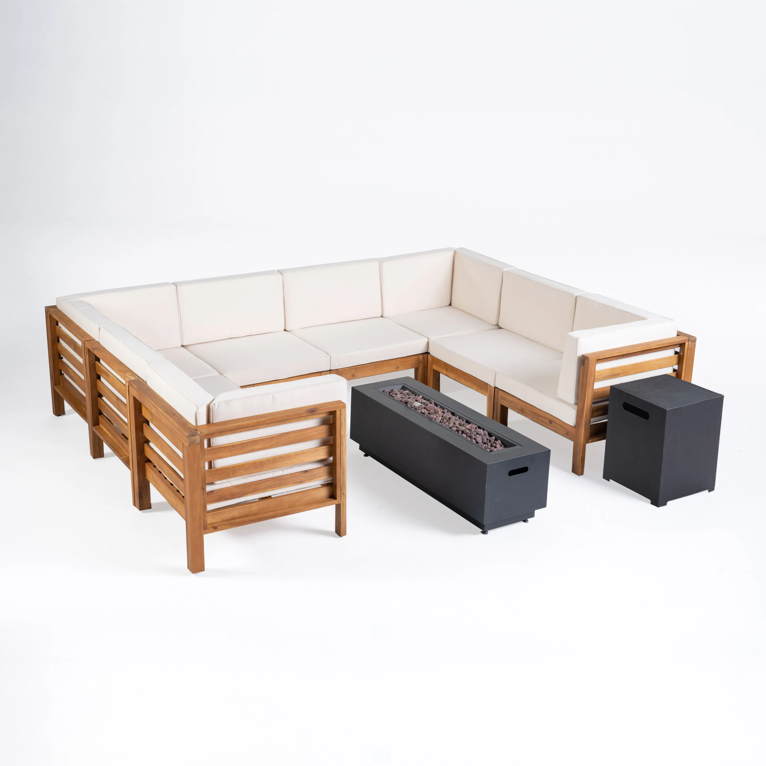 Krystin Outdoor U-Shaped Sectional Sofa Set with Fire Pit - furnishings