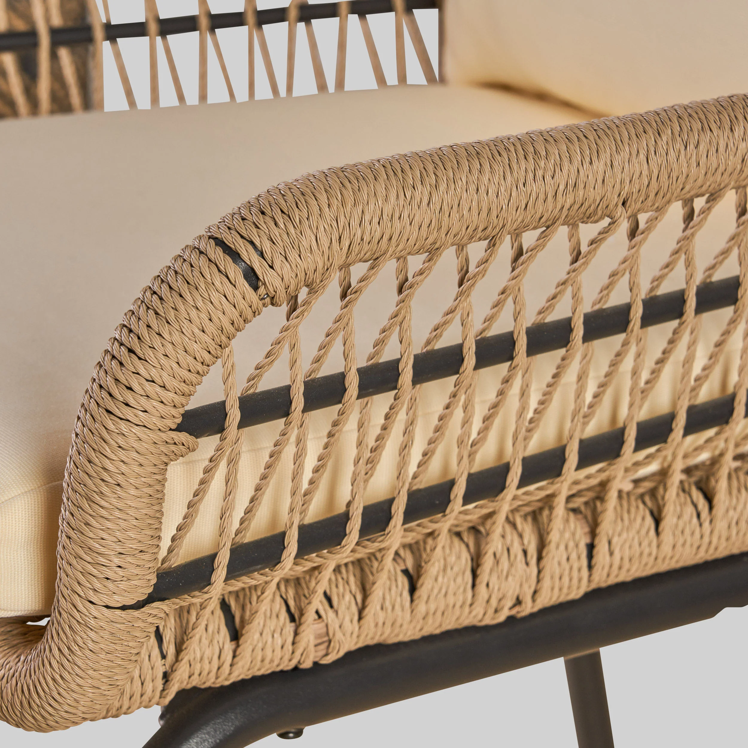 Karen Outdoor Club Chairs, Steel and Rope, Water-Resistant Cushions, Boho - furnishings