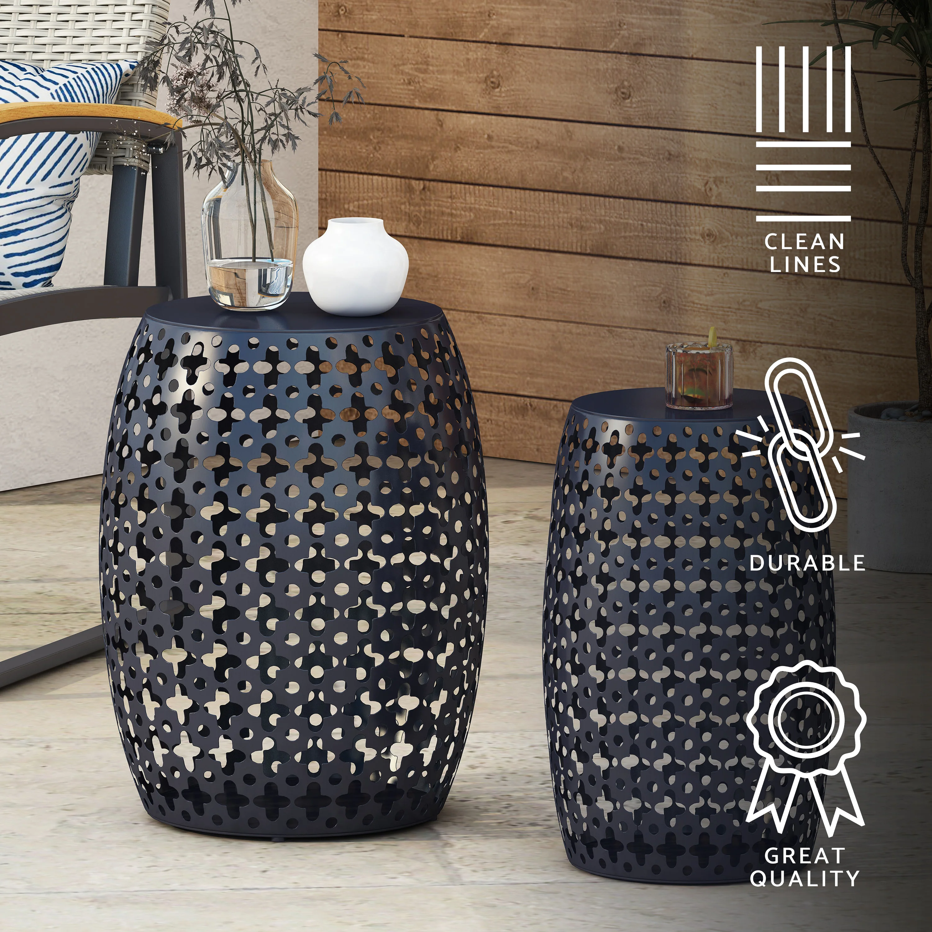 Wichita Outdoor Metal Side Tables, Set of 2 - furnishings