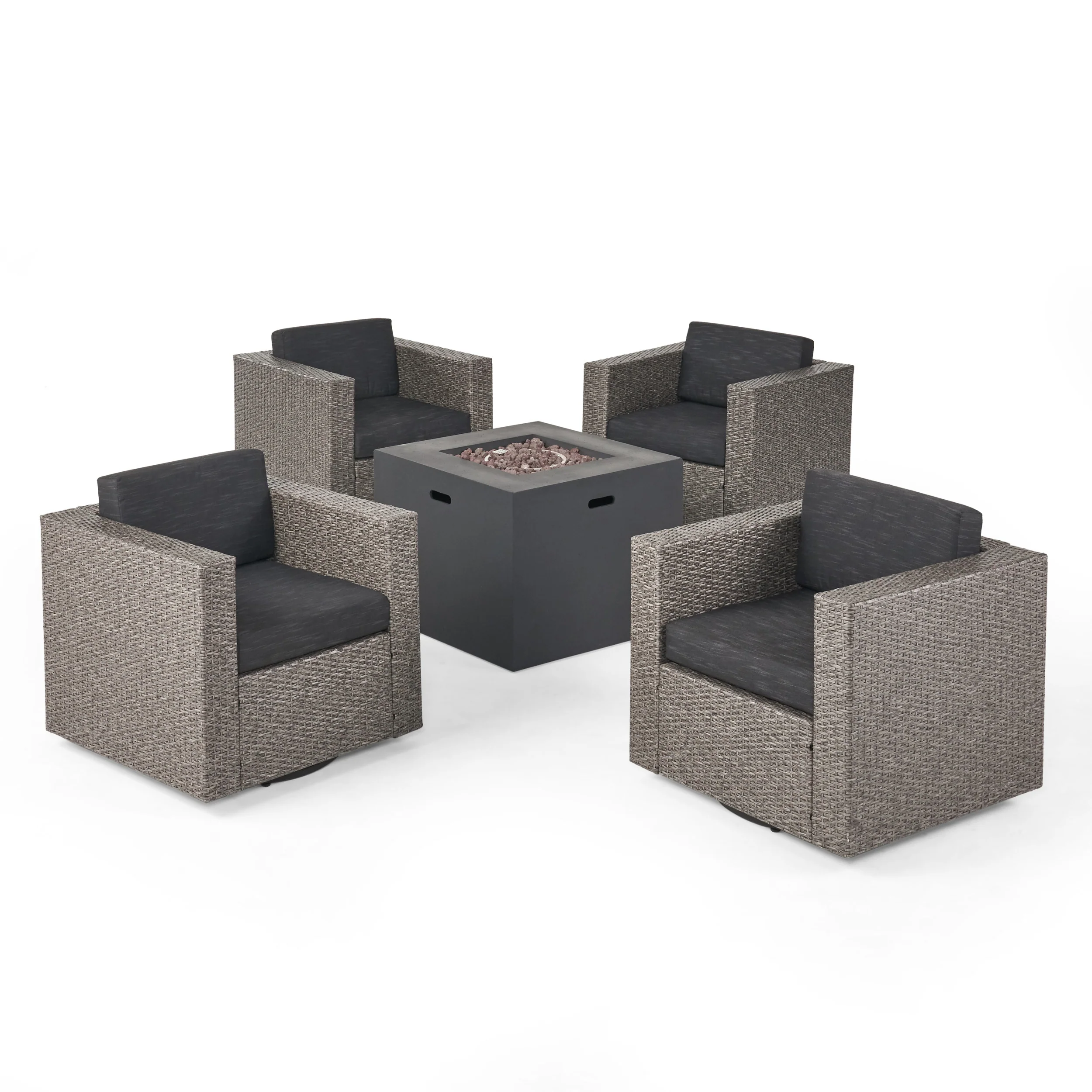 Fuller Outdoor 4 Piece Club Chair Set with Square Fire Pit - furnishings