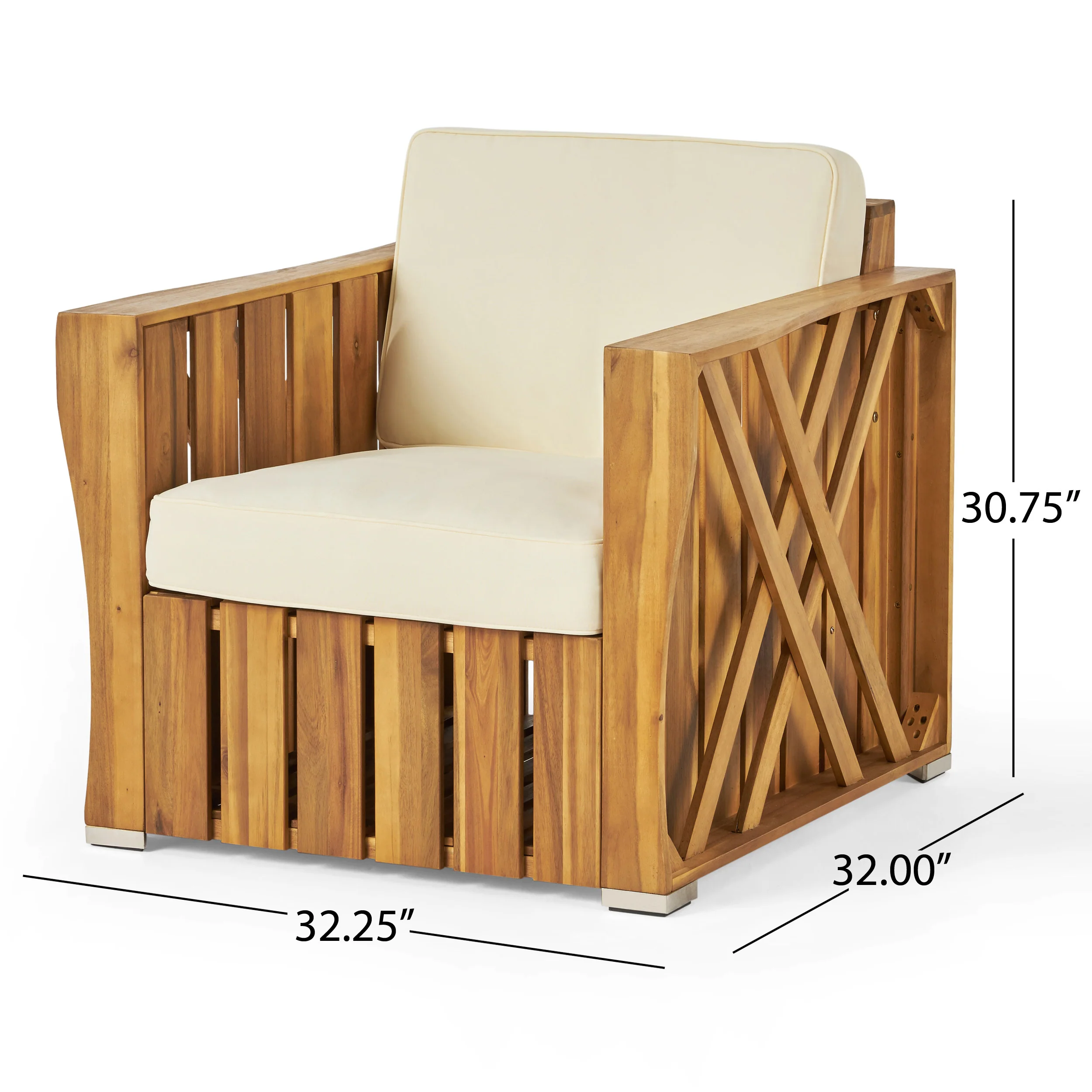 Edward Outdoor Acacia Wood Club Chair with Cushion - furnishings