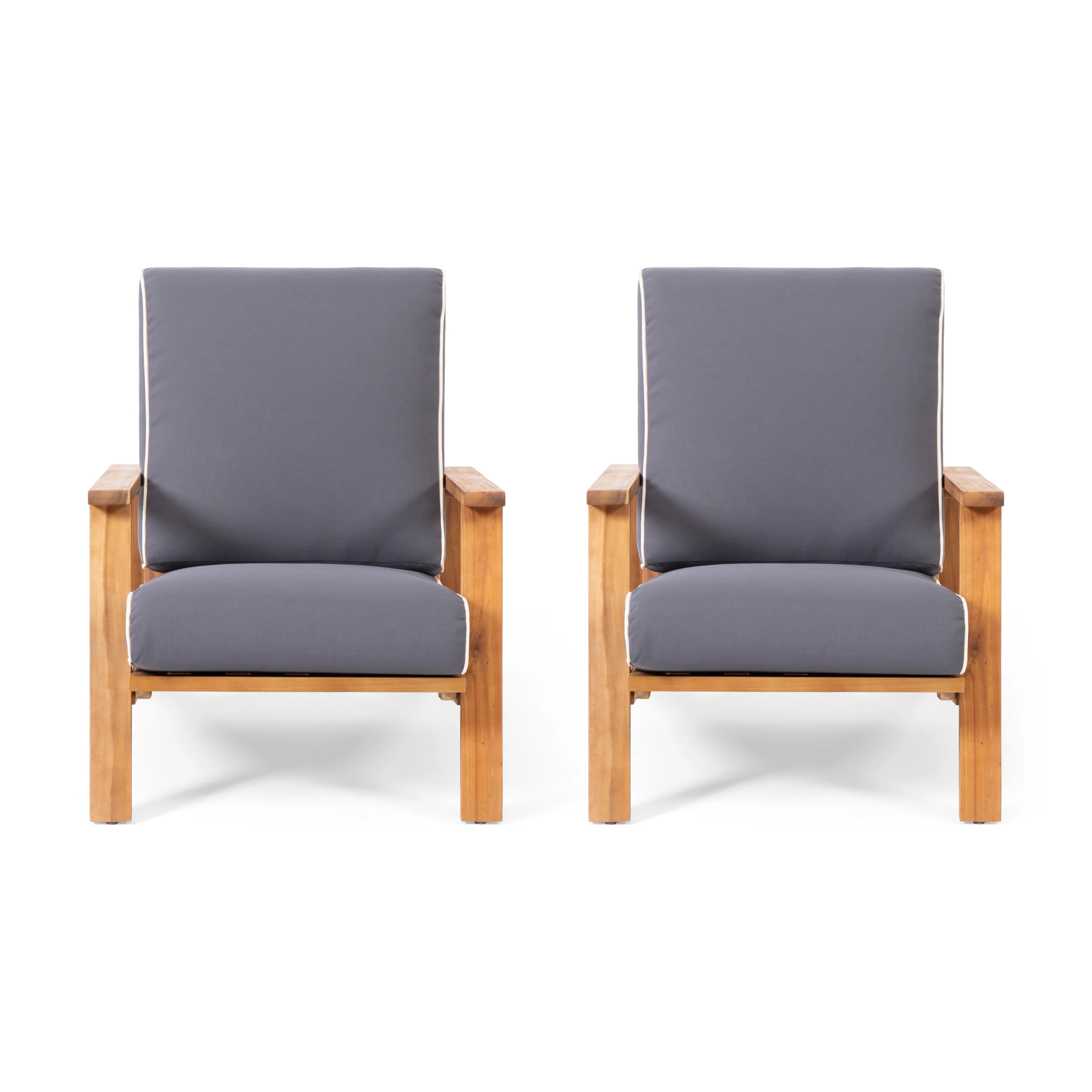 Youssef Outdoor Acacia Wood Club Chairs with Cushions (Set of 2) - furnishings