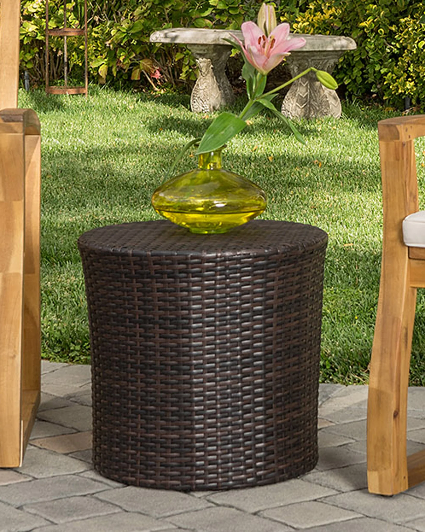 Malibu Outdoor Acacia Wood 3 Piece Chat Set with Wicker Table - furnishings