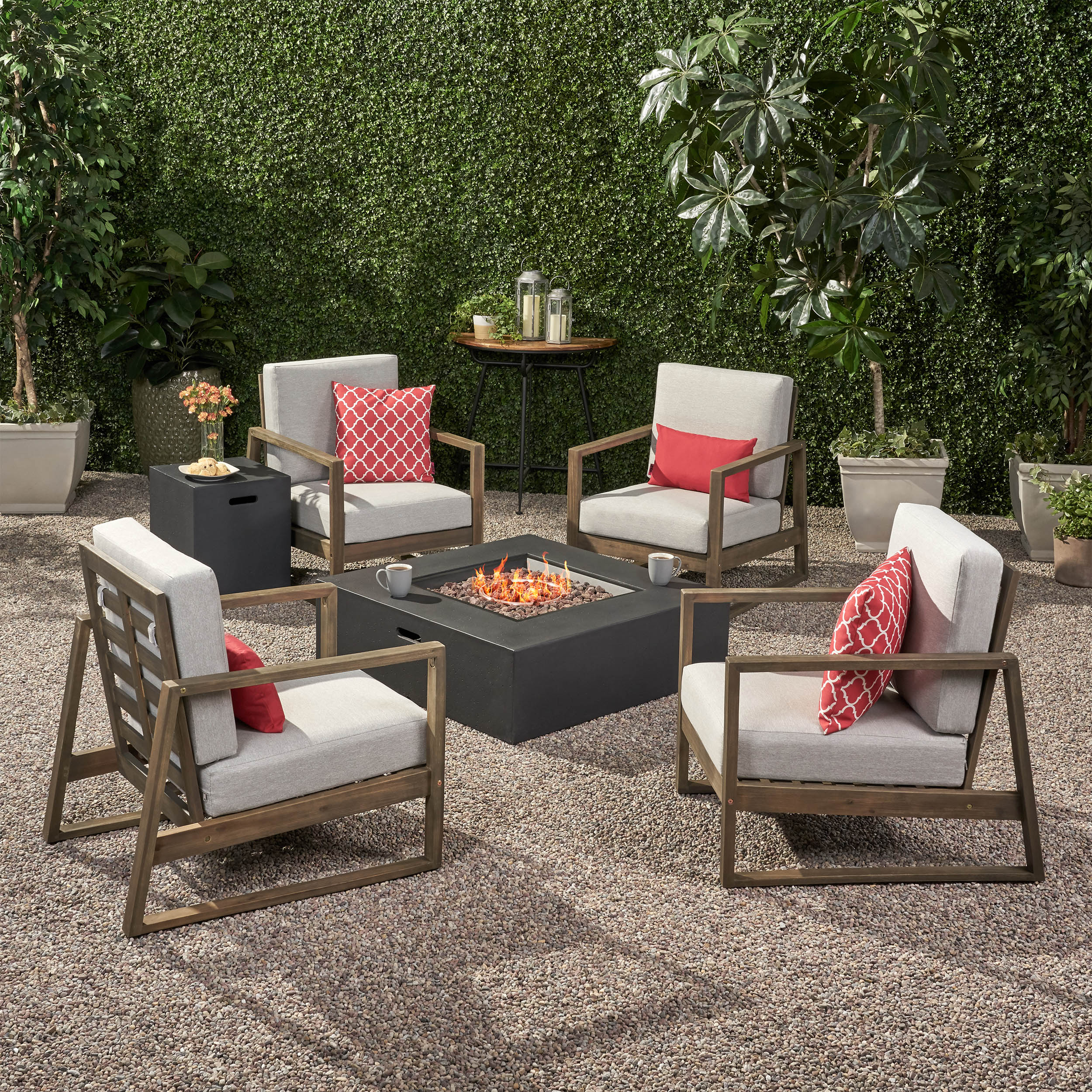Marlee Outdoor 4 Seater Chat Set with Fire Pit - furnishings