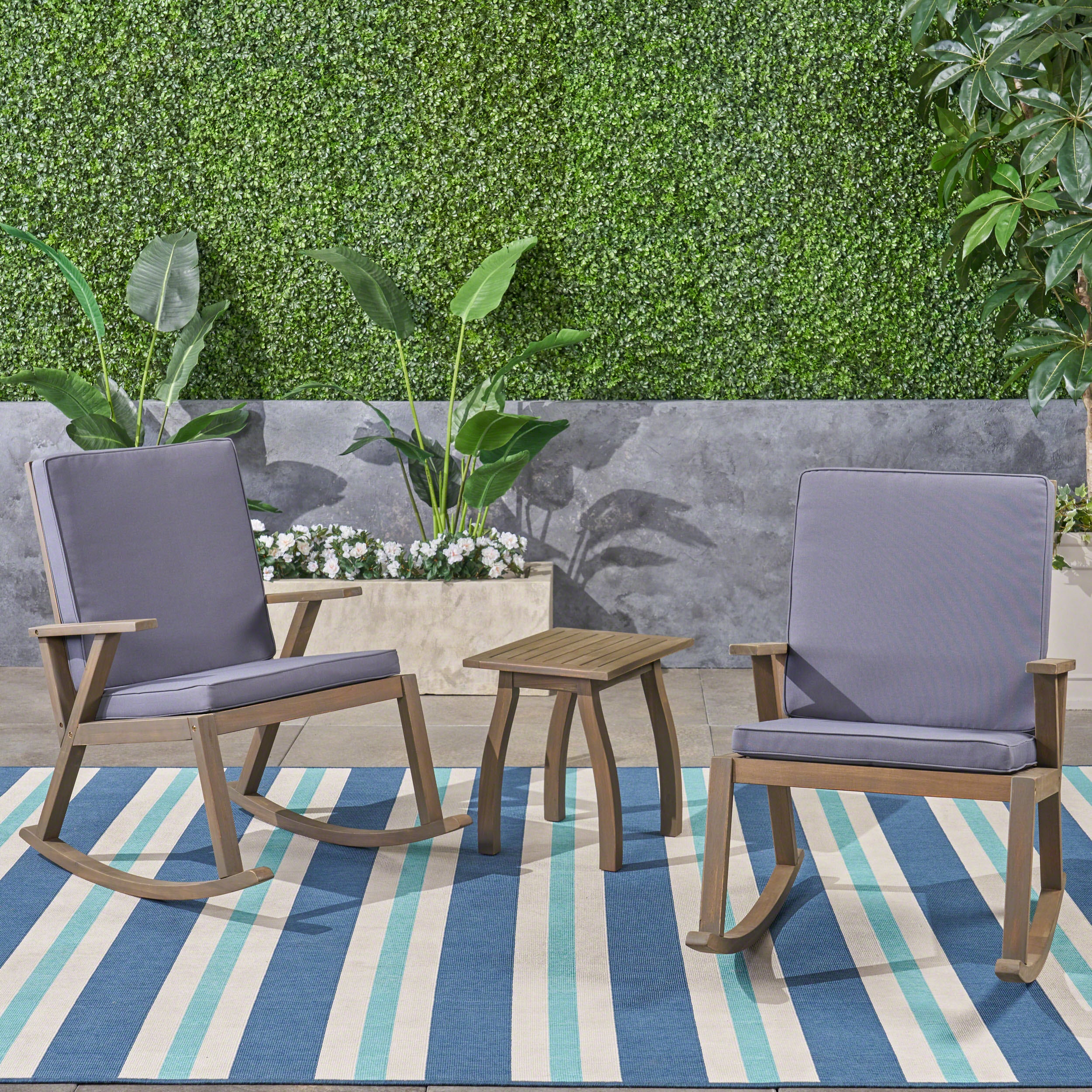 Zane Outdoor Acacia Wood Rocking Chair with Side Table - furnishings