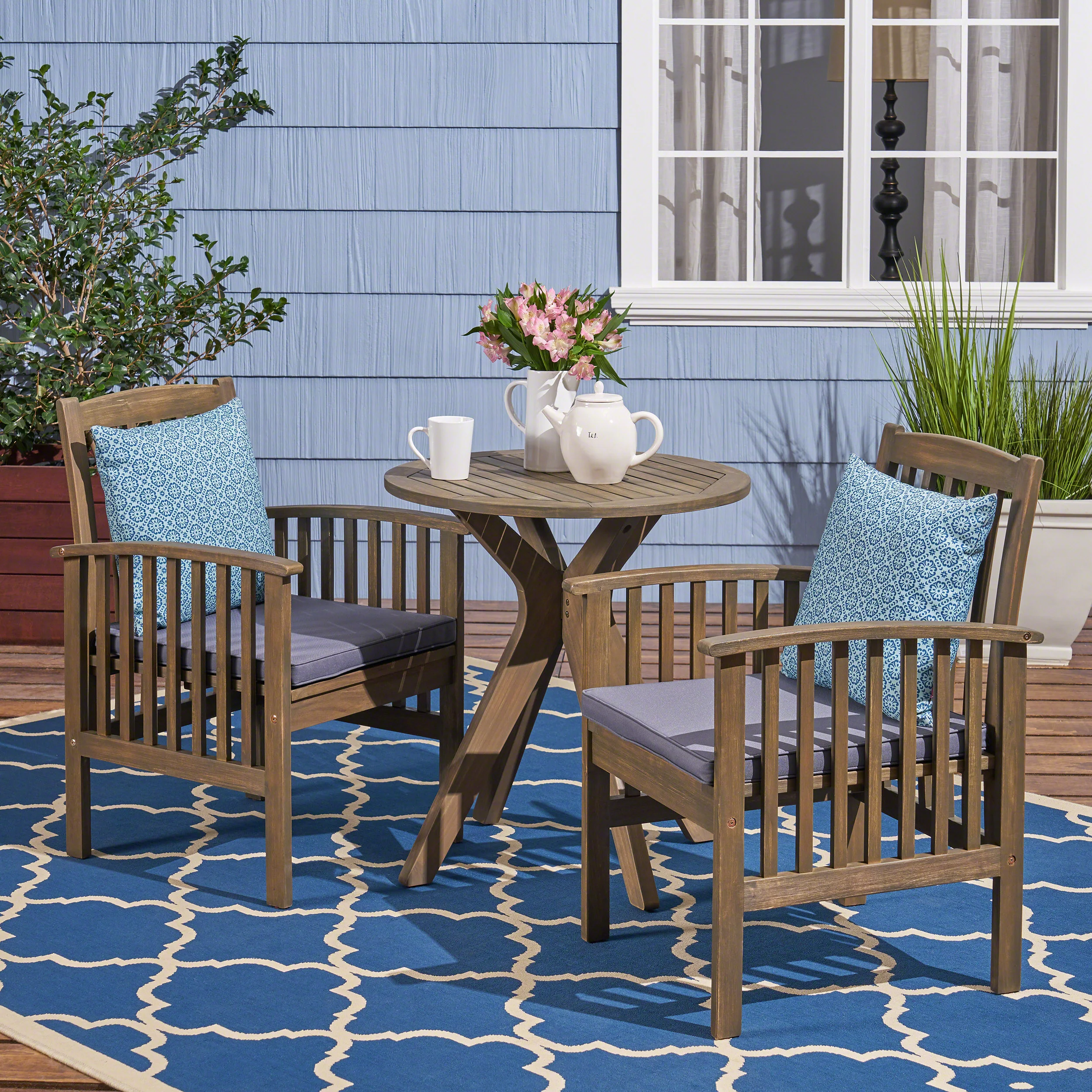 Phoenix Outdoor Acacia 2-Seater Bistro Set with Cushions and 28