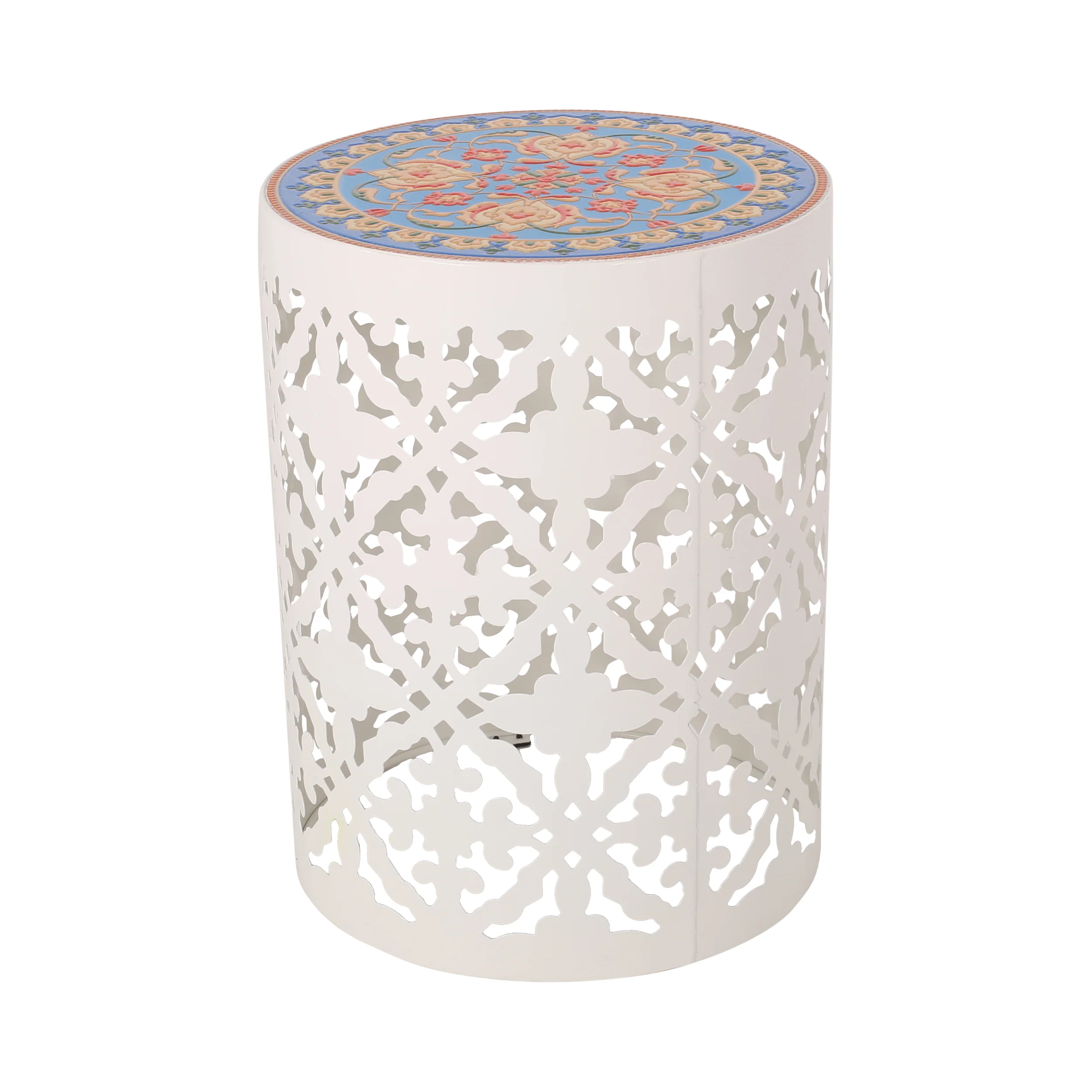 Kenzi Outdoor Lace Cut Side Table with Tile Top - furnishings