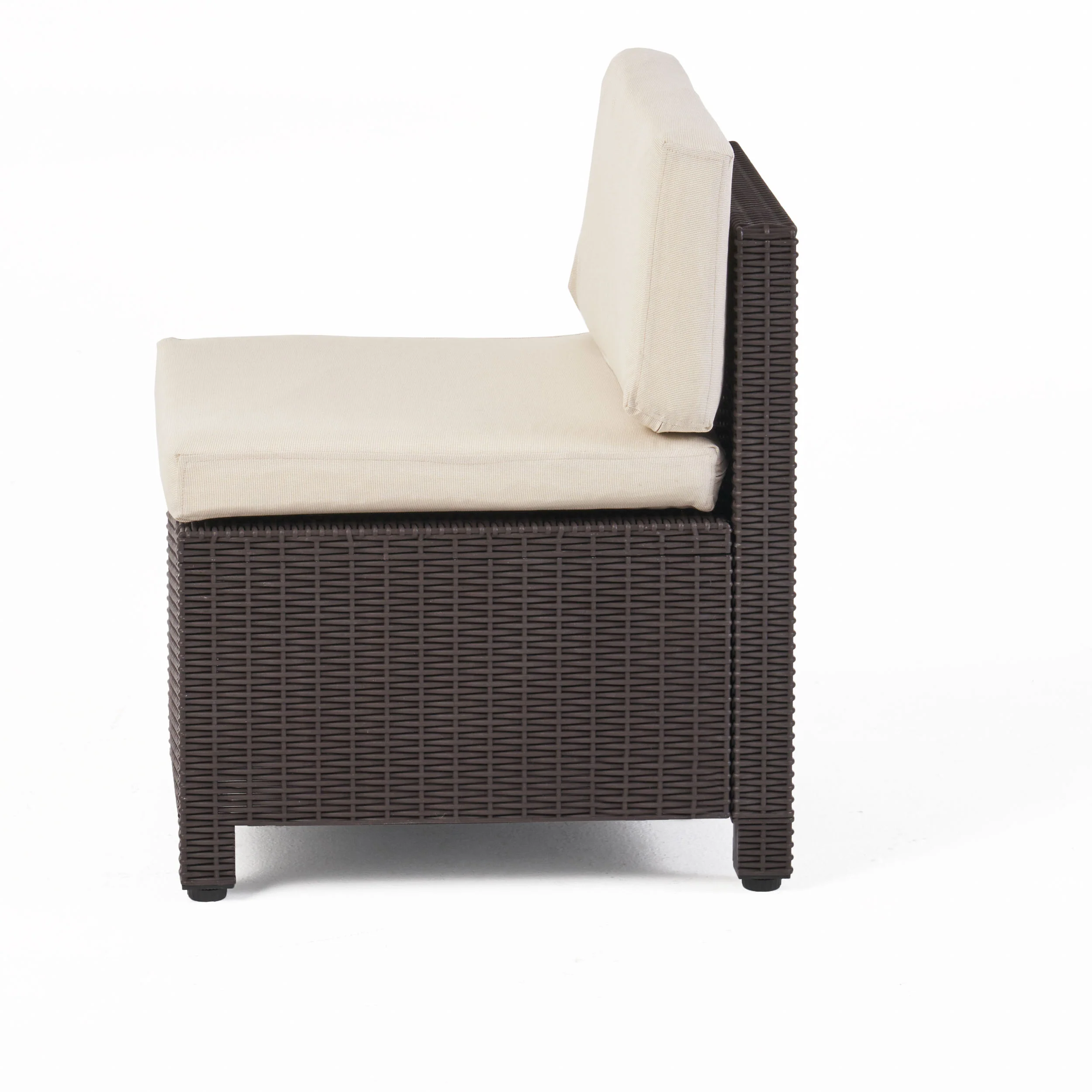 Russel Outdoor Injection Molded Small Space 3 Seater L Shaped Sectional, Dark Brown and Beige - furnishings