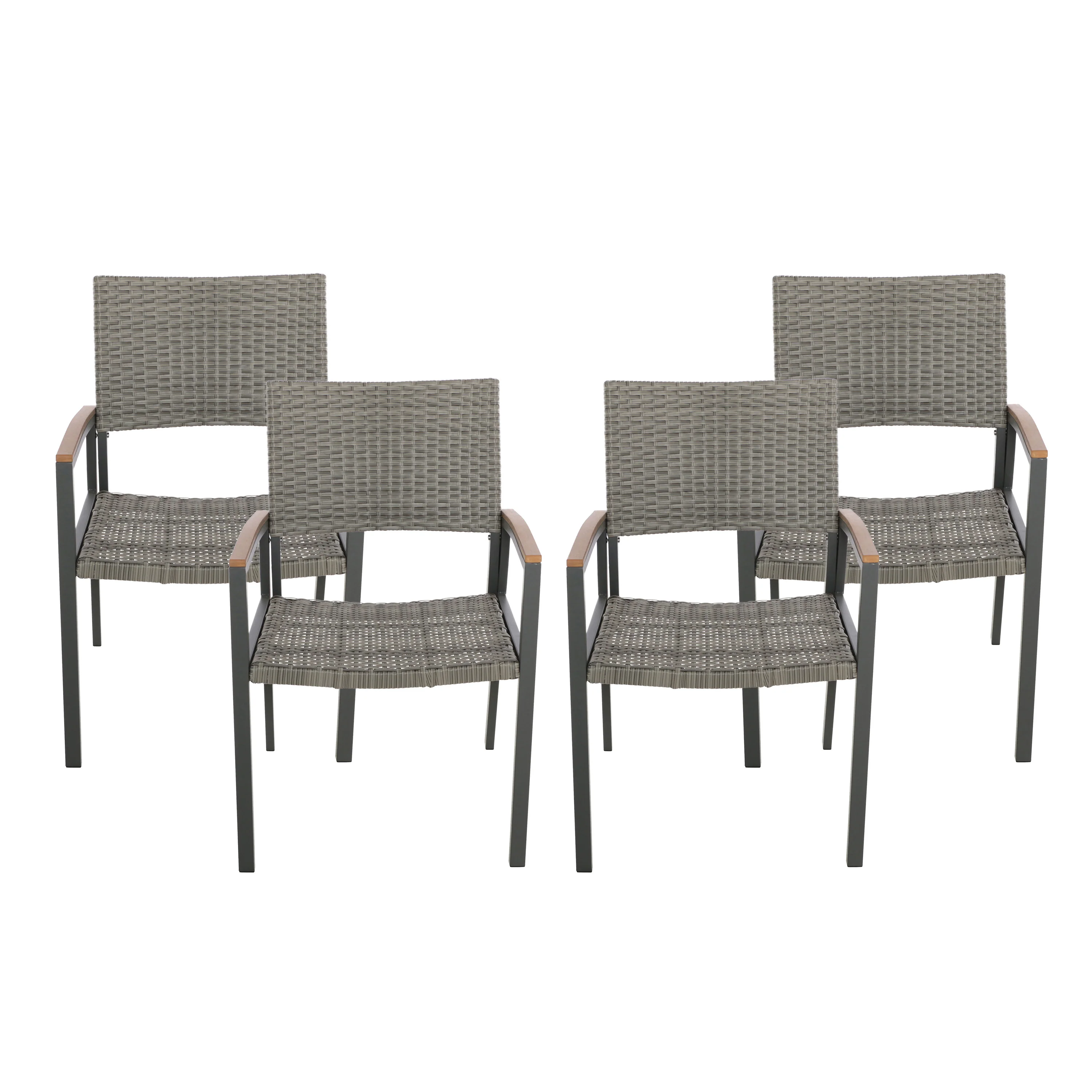 Swarthmore Outdoor Aluminum Dining Chairs with Faux Wood Accents - furnishings