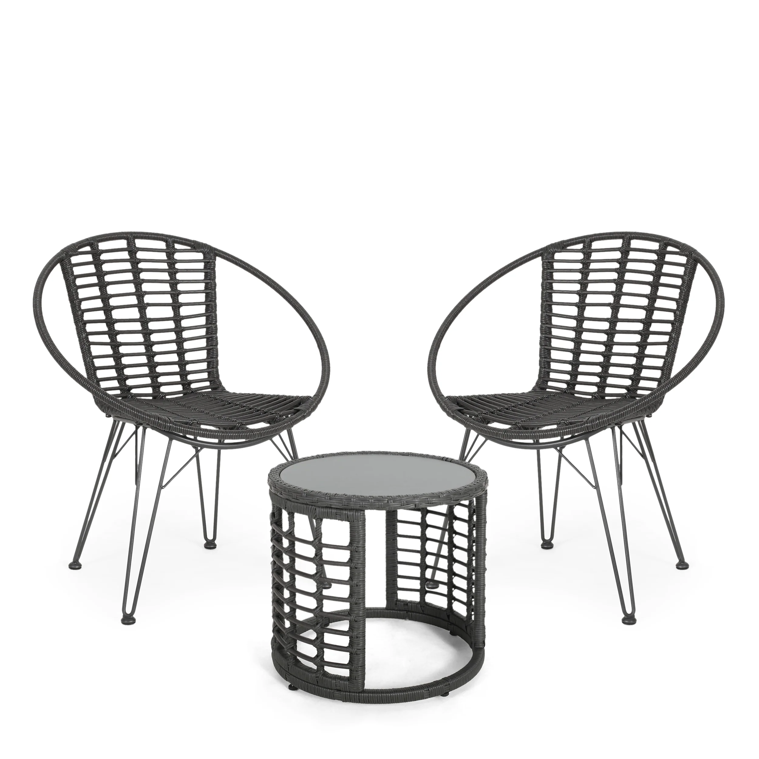 Zeferino Outdoor Modern Boho 2 Seater Wicker Chat Set with Side Table - furnishings