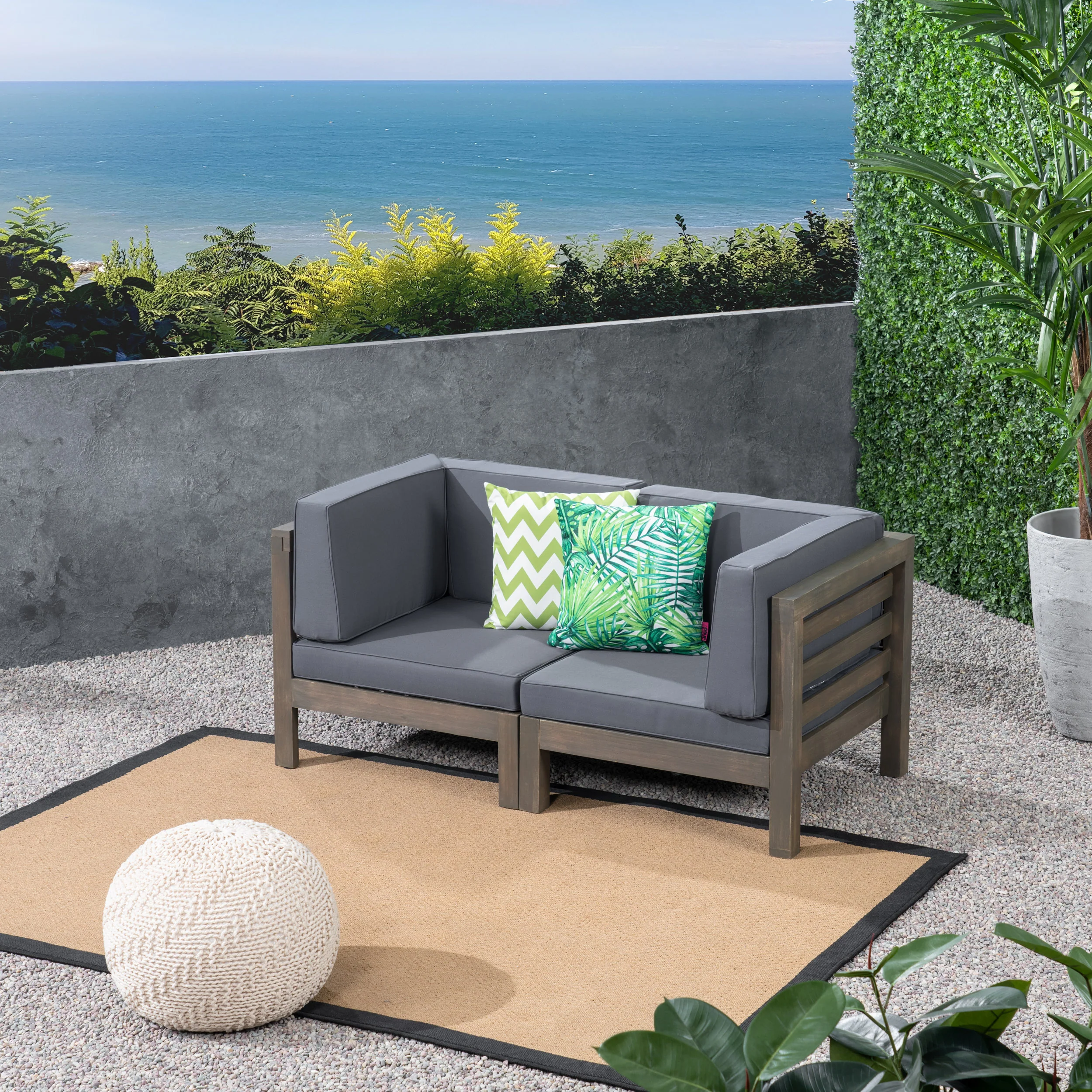 Dawson Outdoor Sectional Loveseat Set - 2-Seater - Acacia Wood - Outdoor Cushions - furnishings