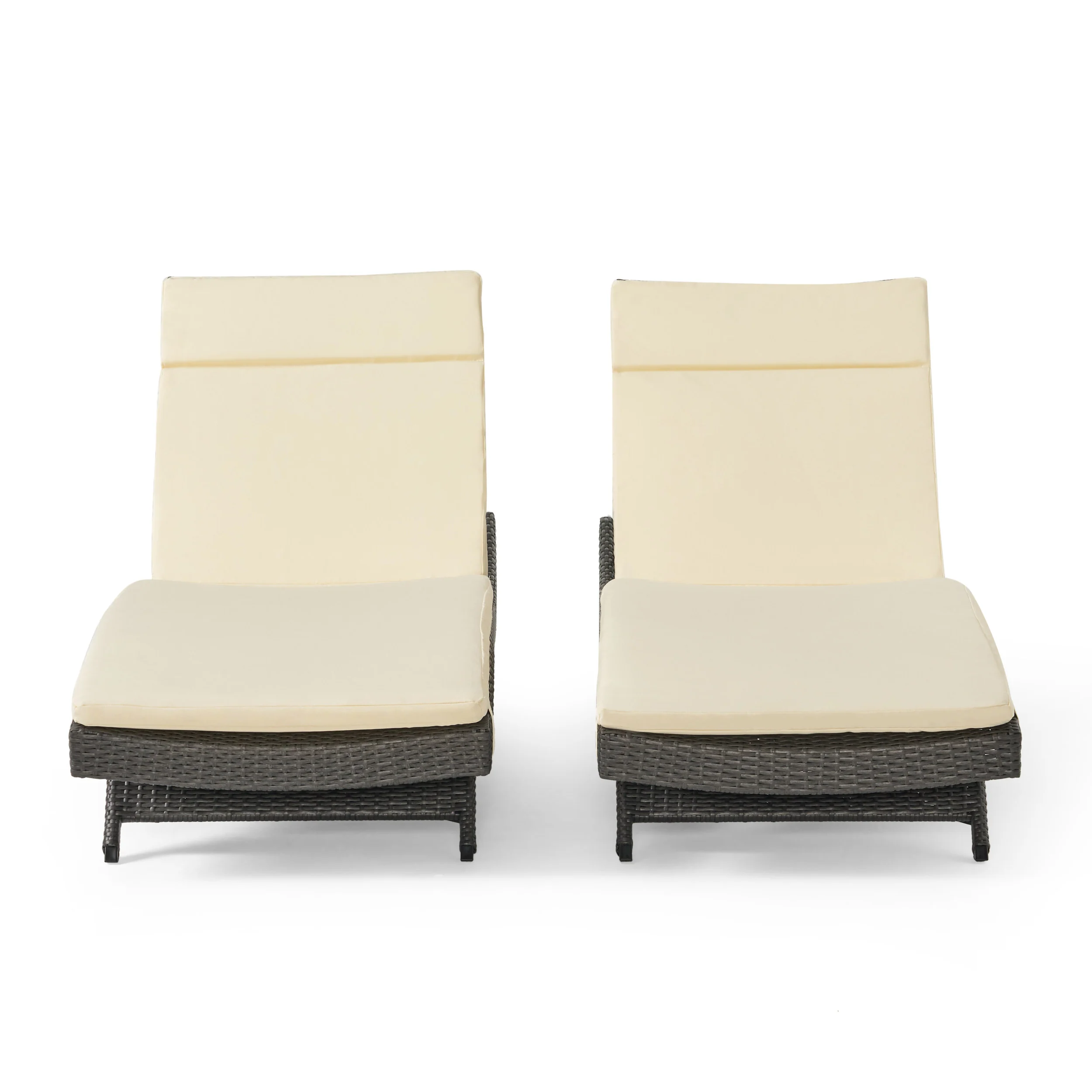 Nassau Outdoor Grey Wicker Adjustable Chaise Lounge with Cushion (Set of 2) - furnishings
