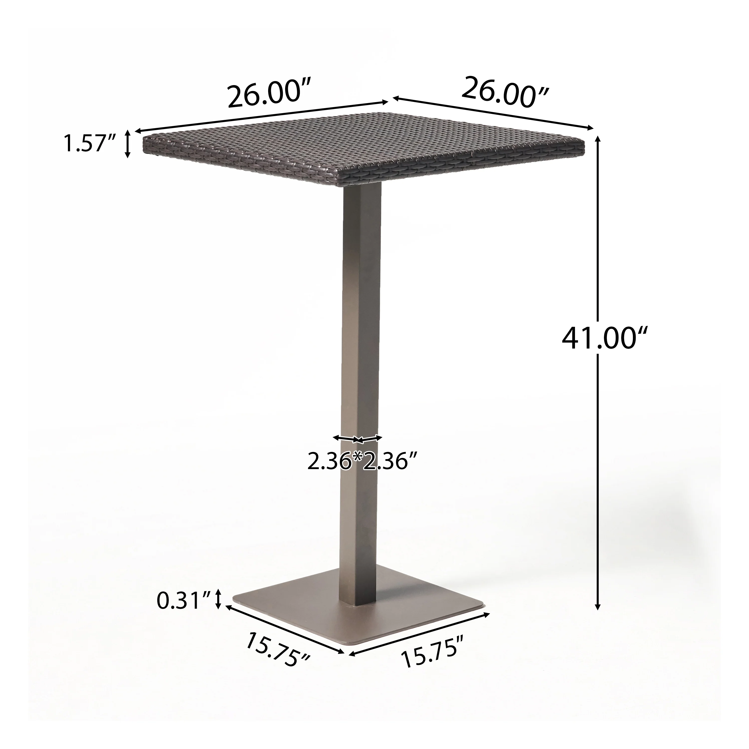 Dominique Outdoor 26 Inch Multi-brown Wicker Square Bar Table - furnishings