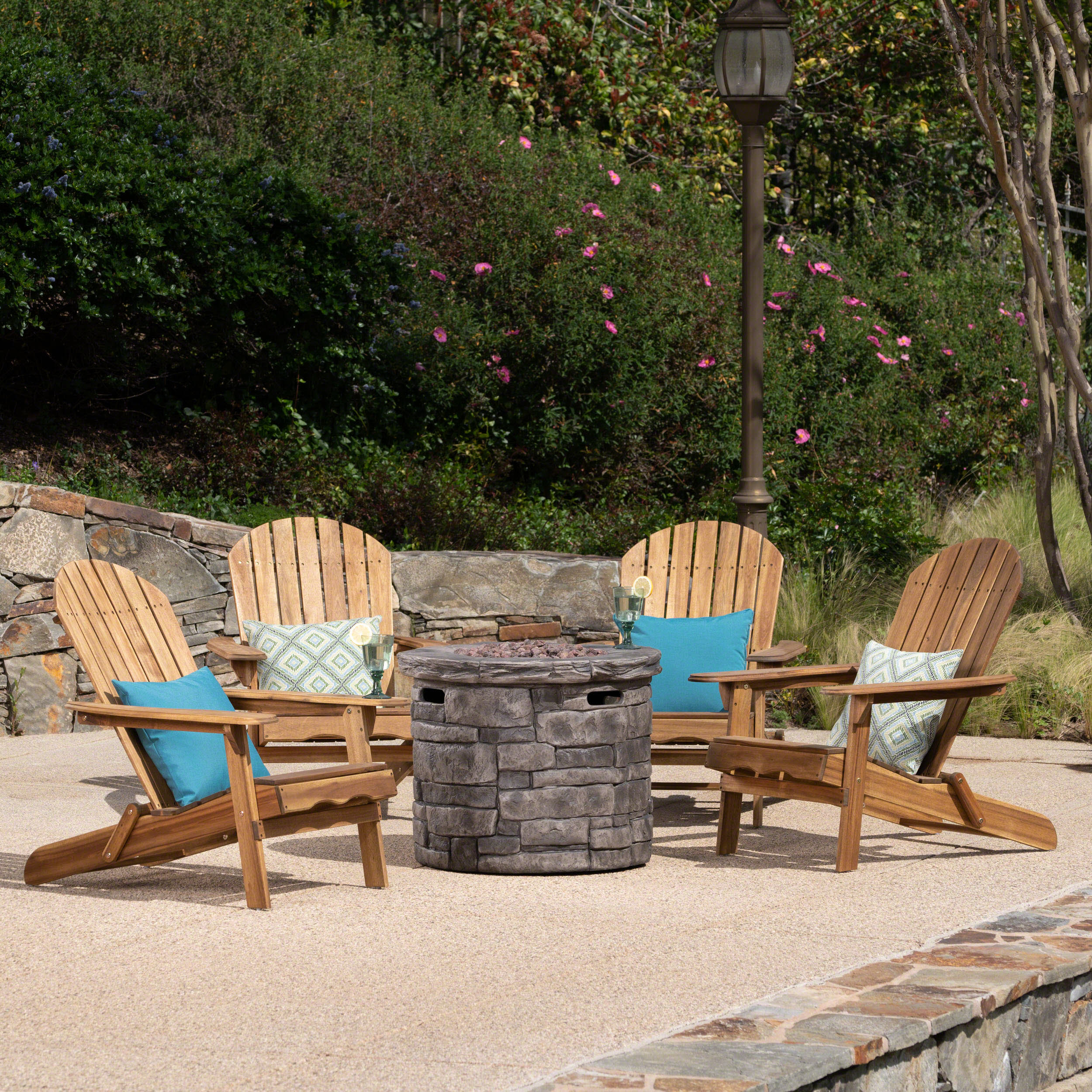 Jasper Outdoor Acacia Wood 5 Piece Adirondack Chair and Fire Pit Set - furnishings