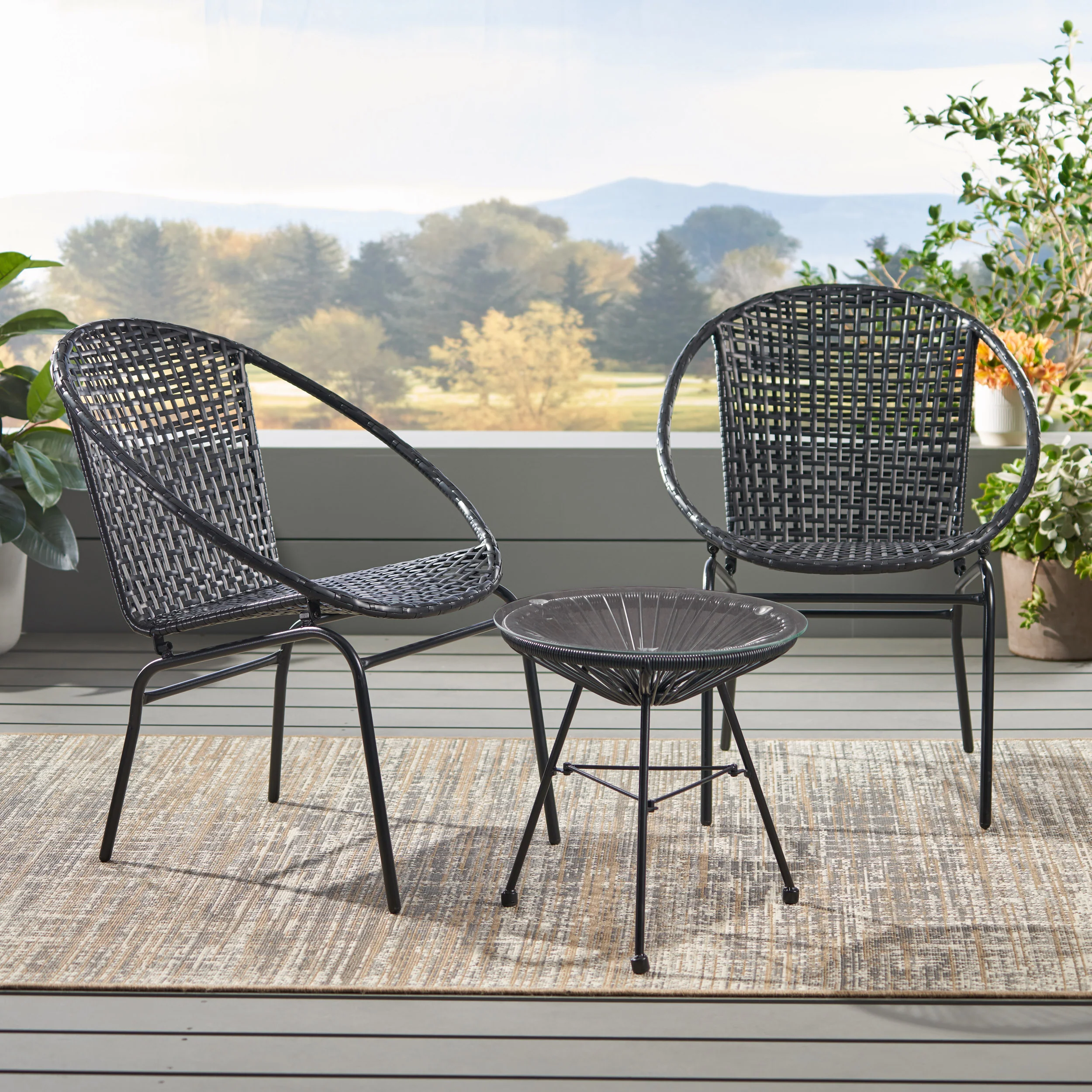 German Outdoor Modern 2 Seater Faux Rattan Chat Set - furnishings
