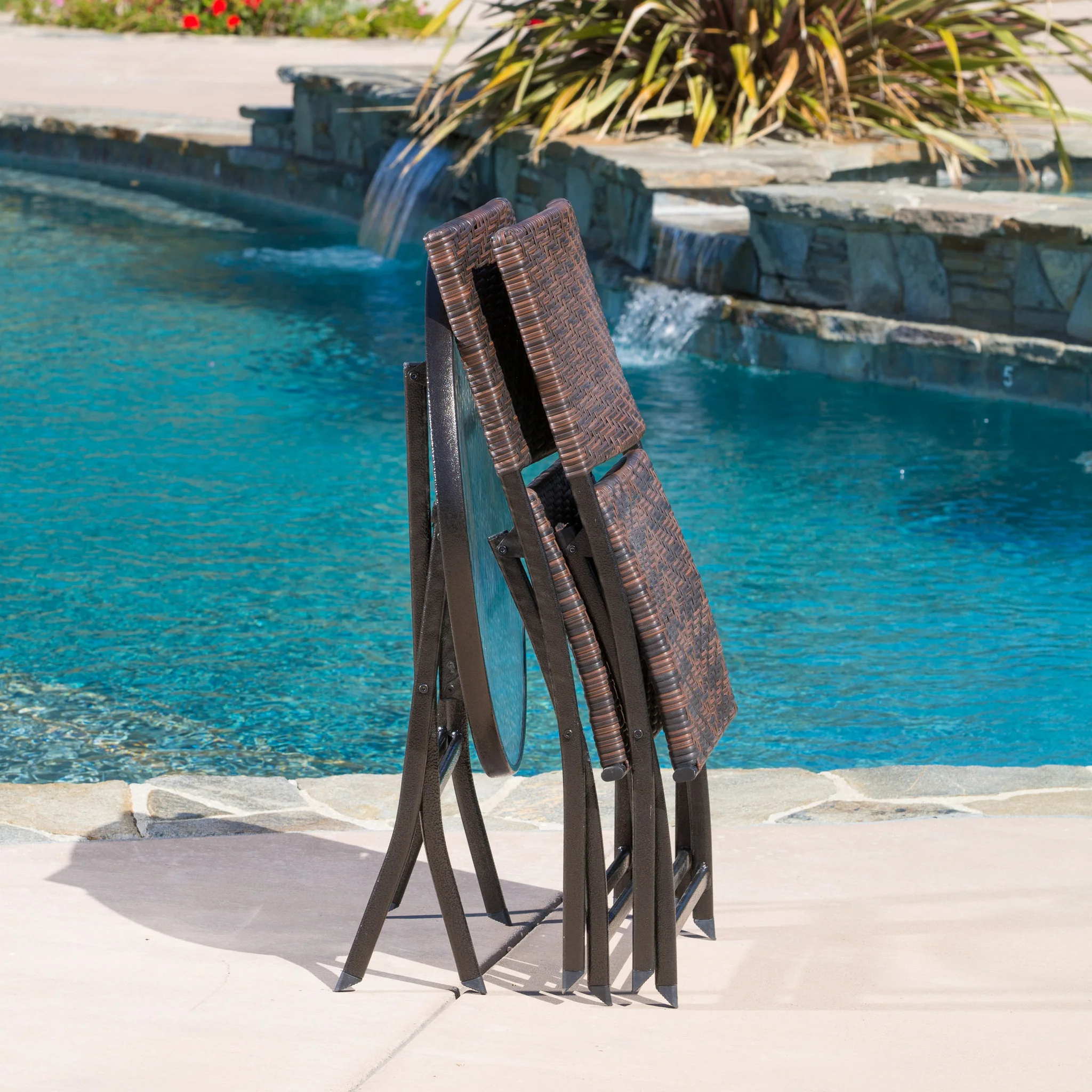 Cantinela 3pc Outdoor Wicker Folding Bistro Set - furnishings