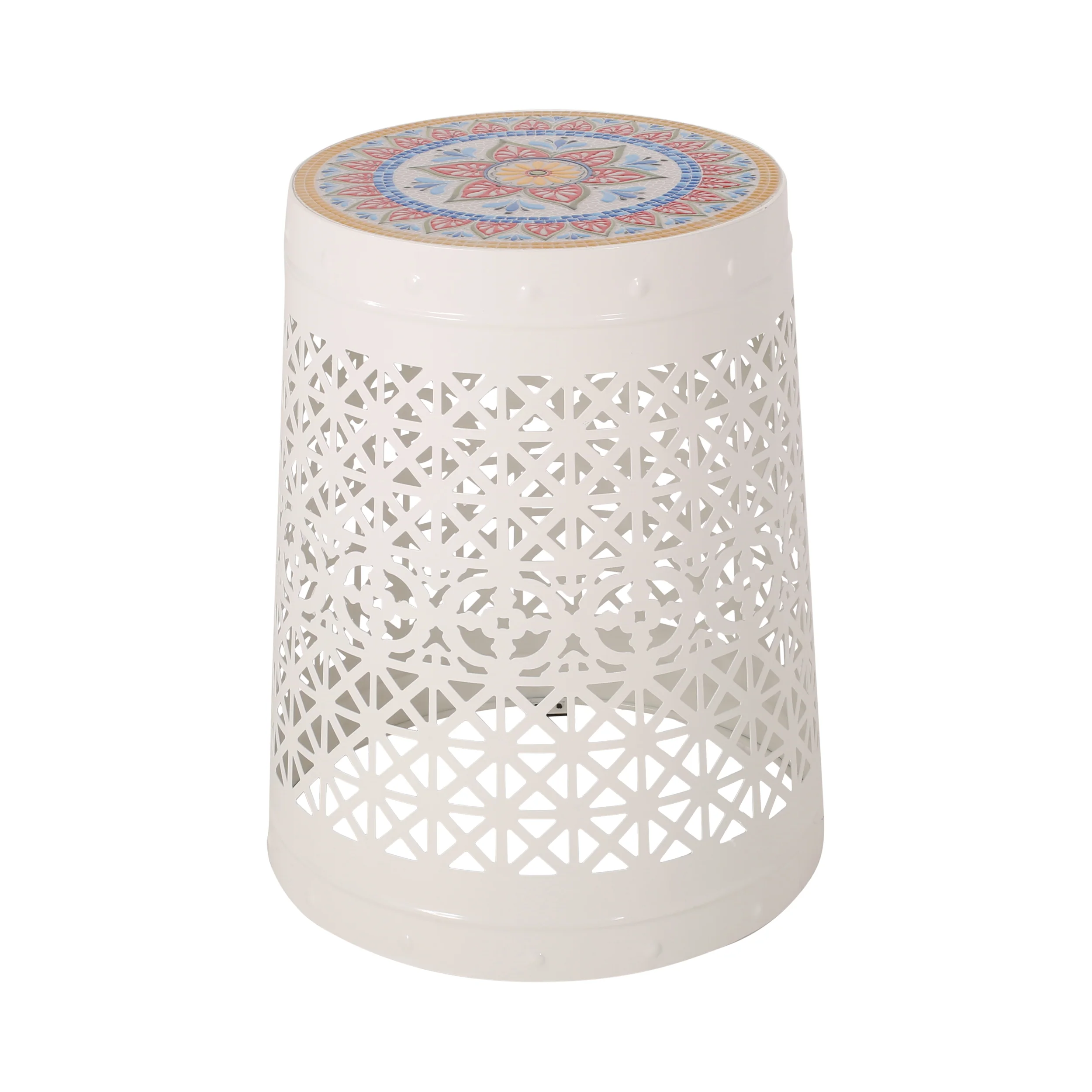 Khalief Outdoor Lace Cut Side Table with Tile Top - furnishings