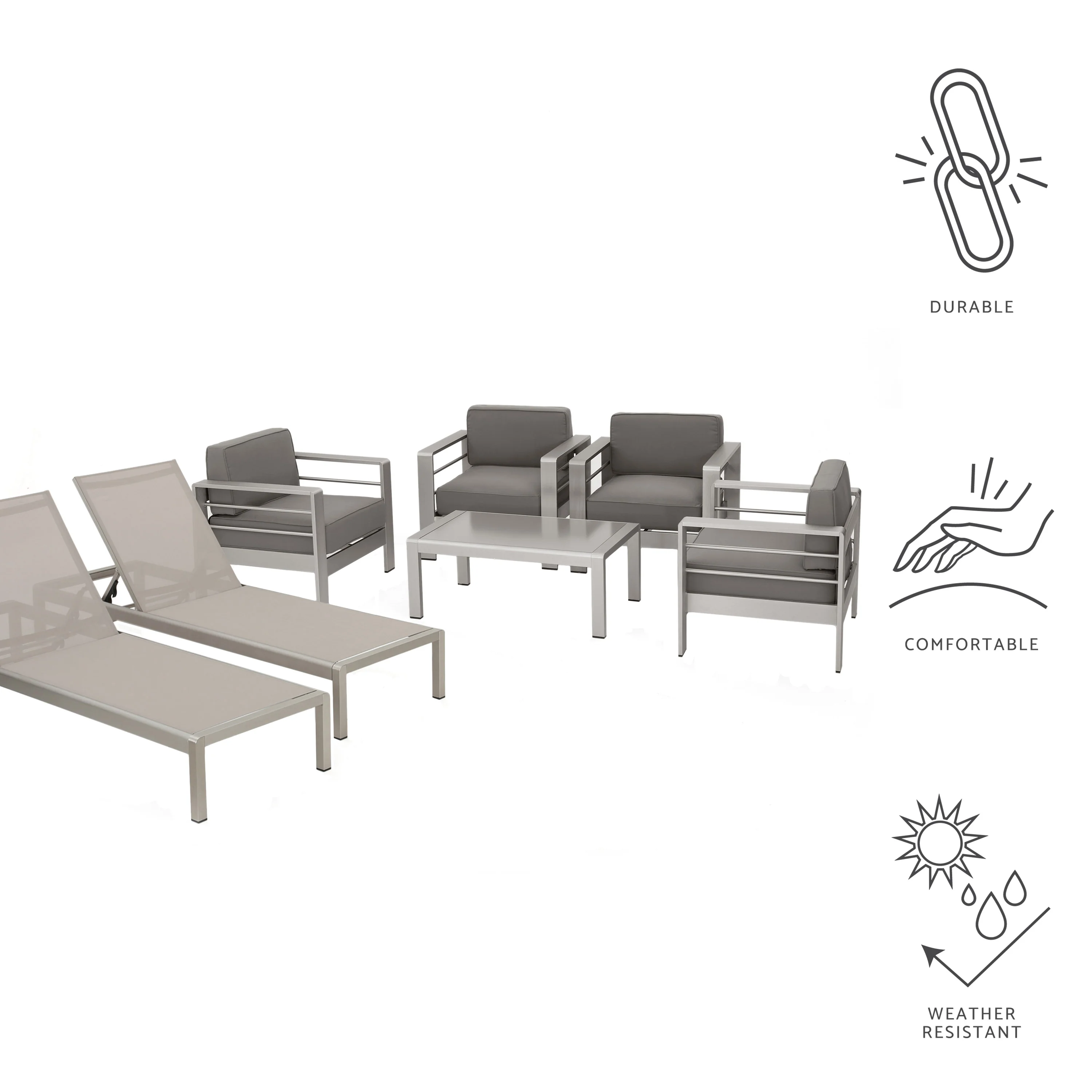 Coral Bay Outdoor 4 Pc Club Chair Set w/ 2 Chaise Lounges & Table - furnishings