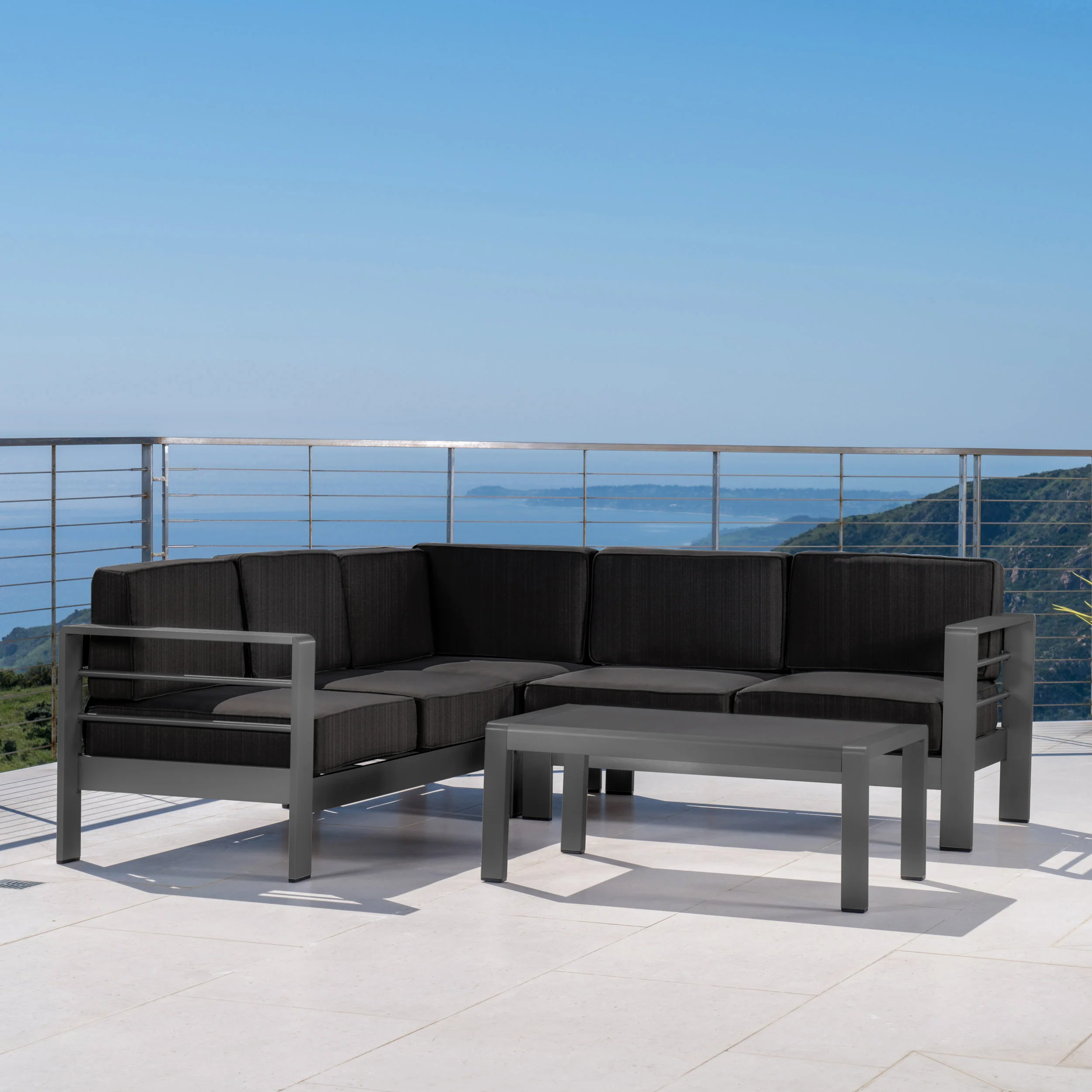 Coral Bay Outdoor Gray Aluminum 4 Piece V-Shape Sectional Sofa Set - furnishings