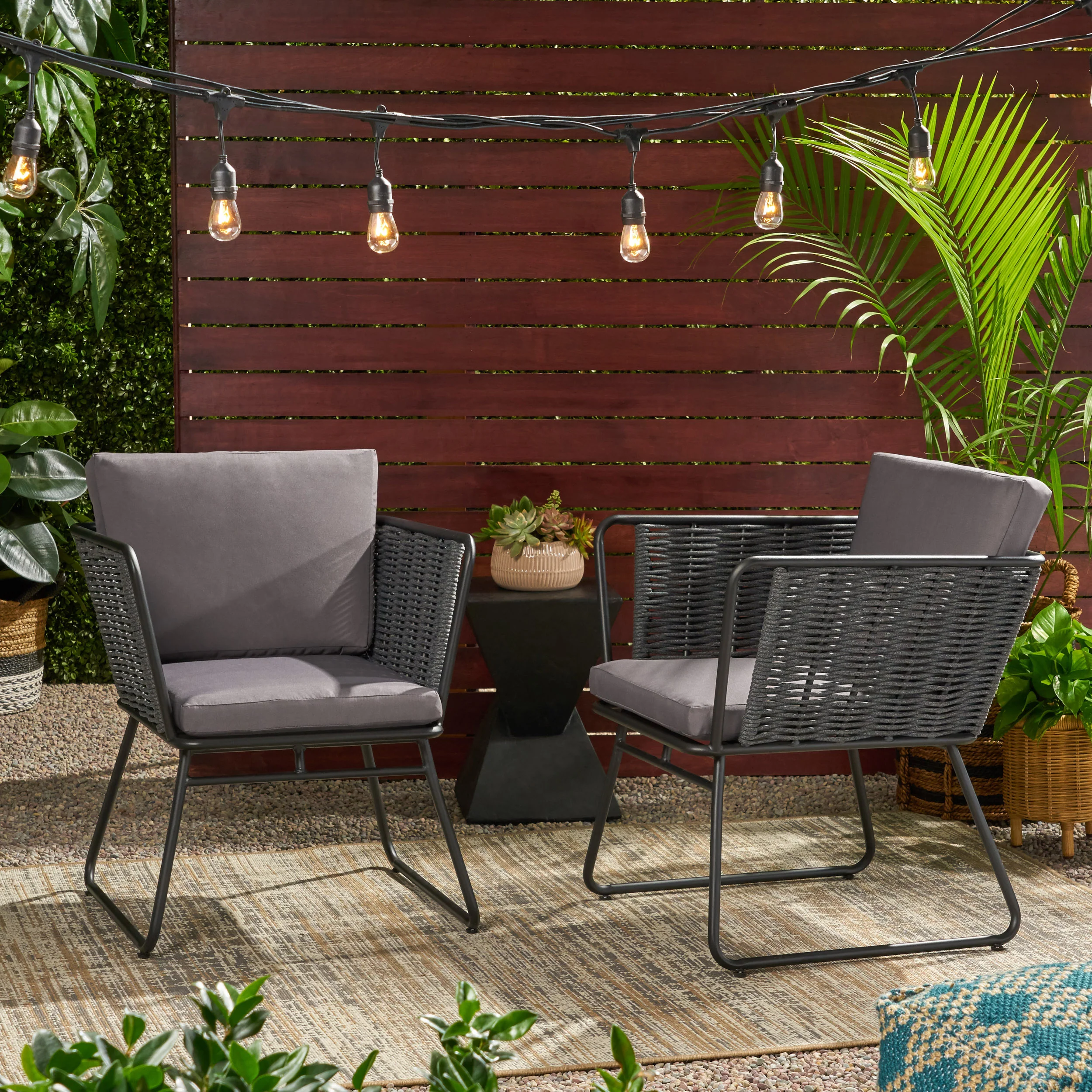 Morocco Modern Outdoor Rope Weave Club Chair with Cushions (Set of 2) - furnishings