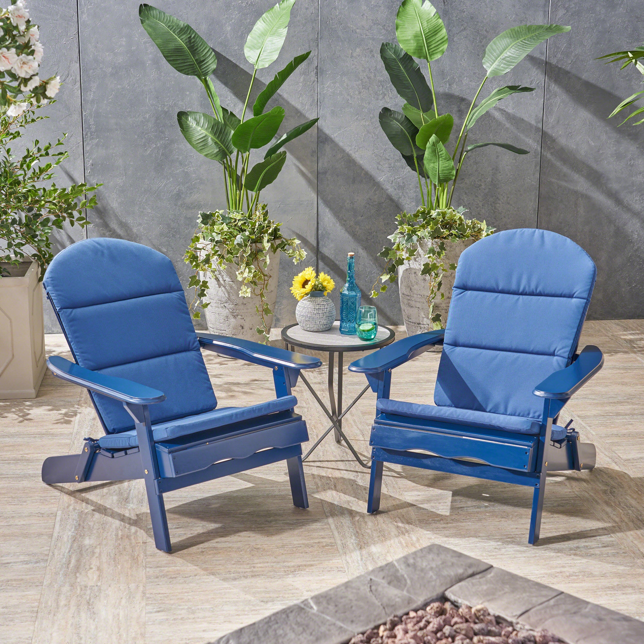 Nelie Outdoor Acacia Wood Folding Adirondack Chairs with Cushions - furnishings