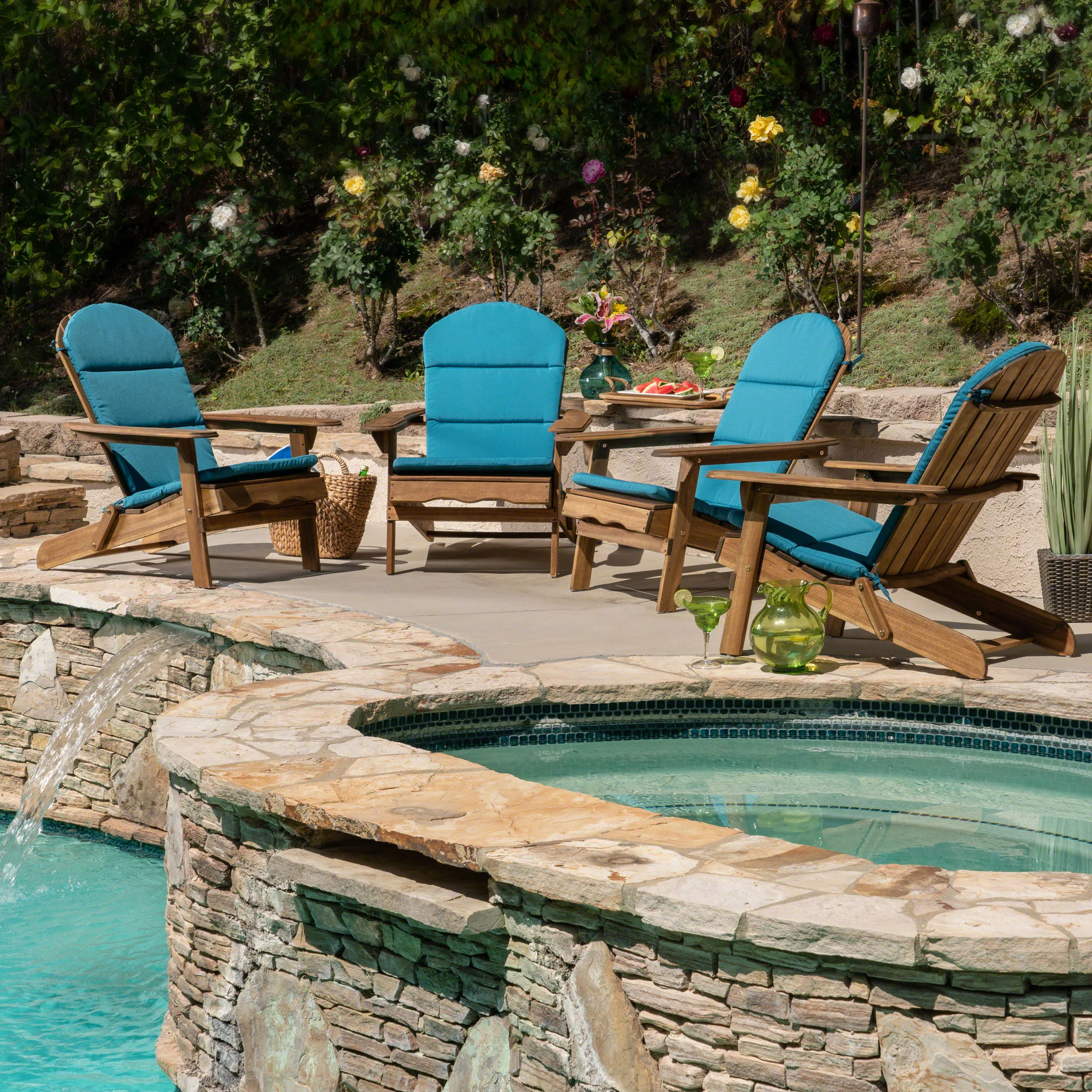 Amenda Outdoor Acacia Wood Folding Adirondack Chairs with Cushions - furnishings