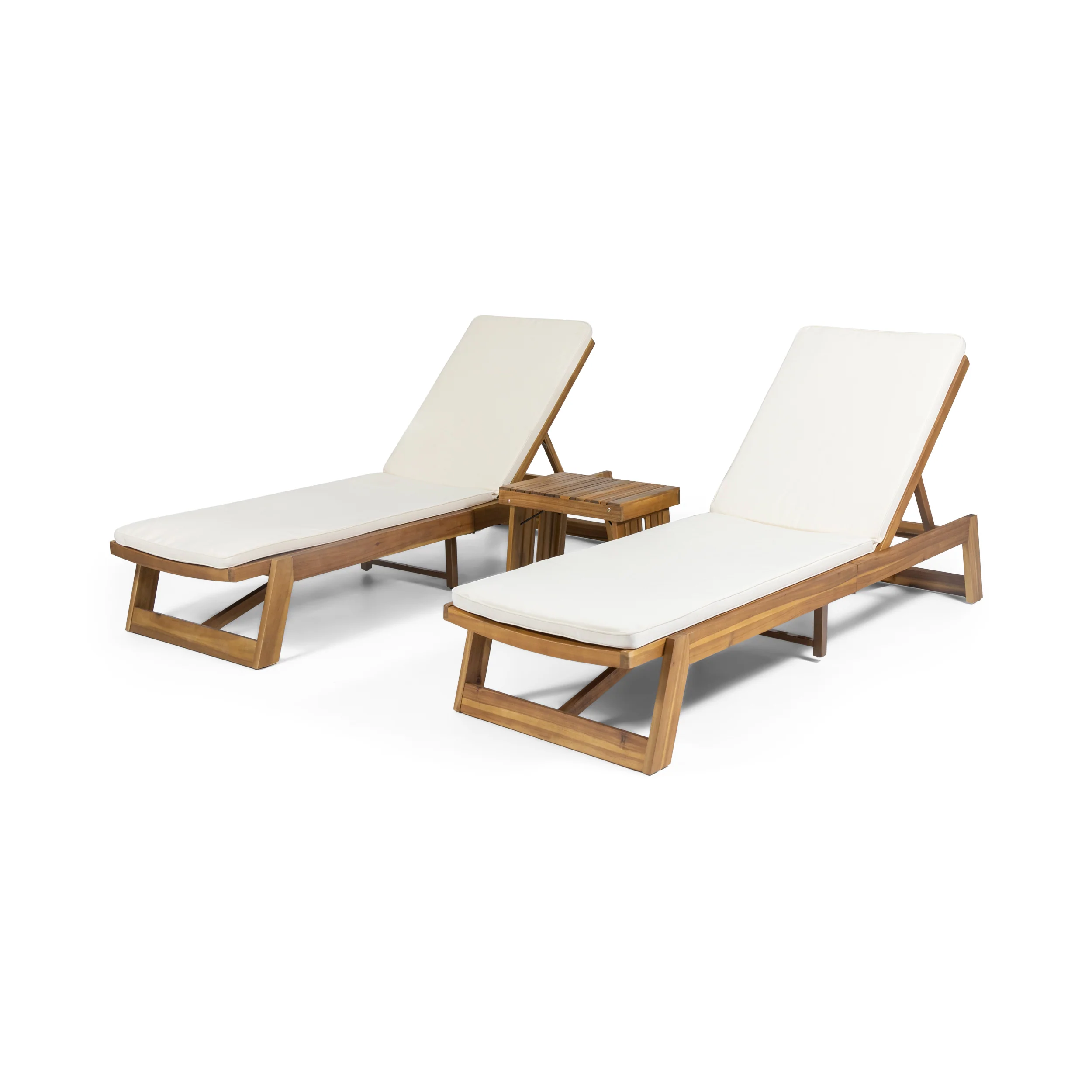 Karyme Outdoor Acacia Wood 3 Piece Chaise Lounge Set with Water-Resistant Cushions - furnishings