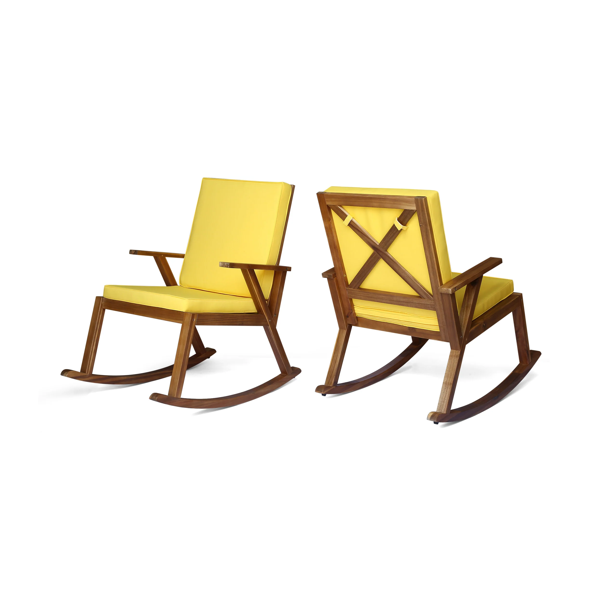Andy Outdoor Acacia Wood Rocking Chair with Water-Resistant Cushions (Set of 2) - furnishings