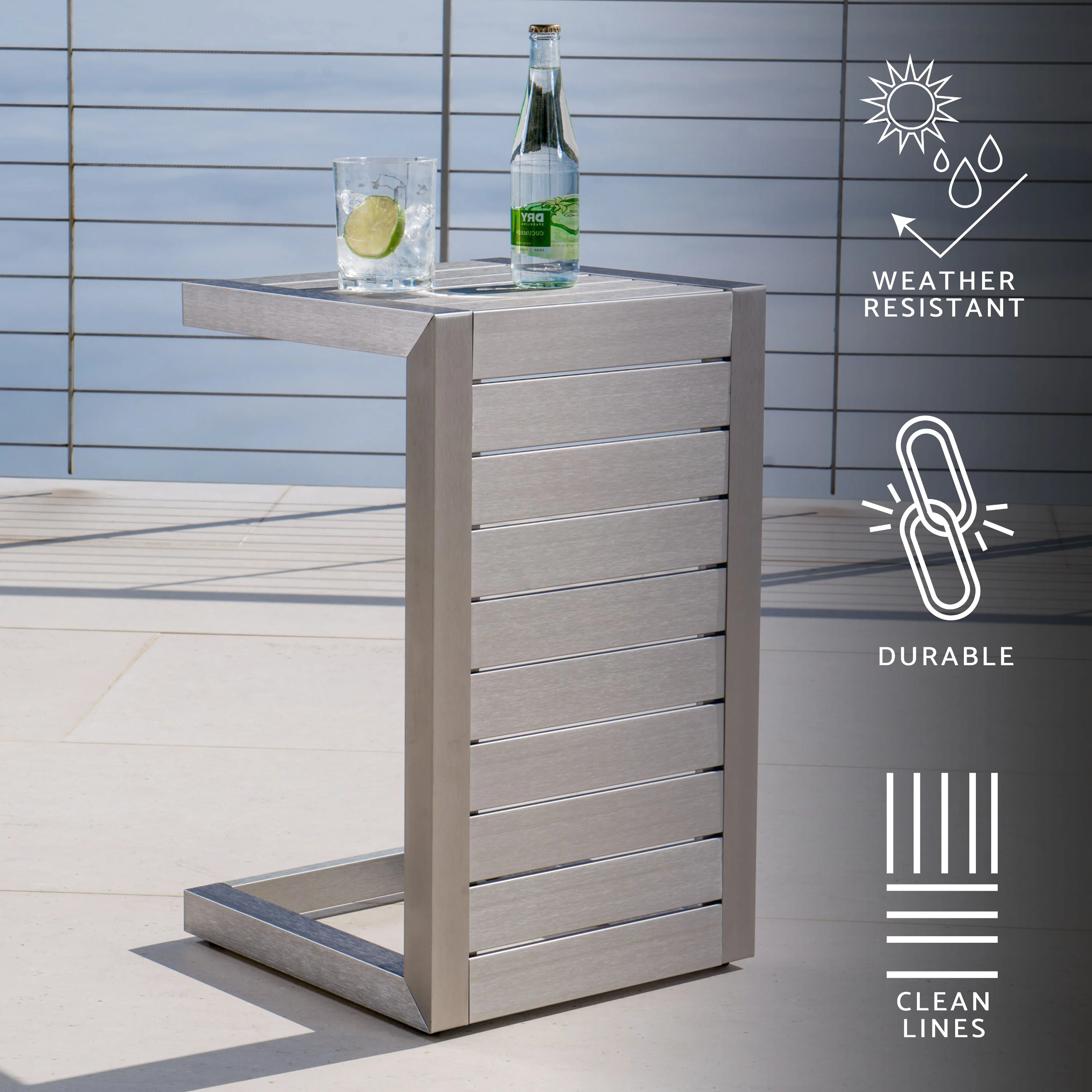 Crested-Bay Modern Aluminum C-Shaped End Table - furnishings