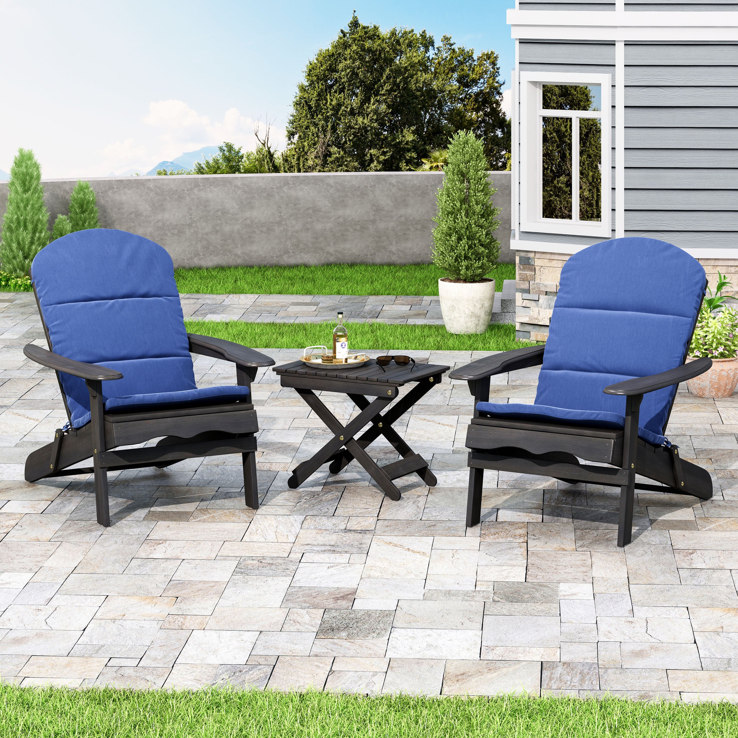 Reed Outdoor 2 Seater Acacia Wood Chat Set with Water Resistant Cushions - furnishings