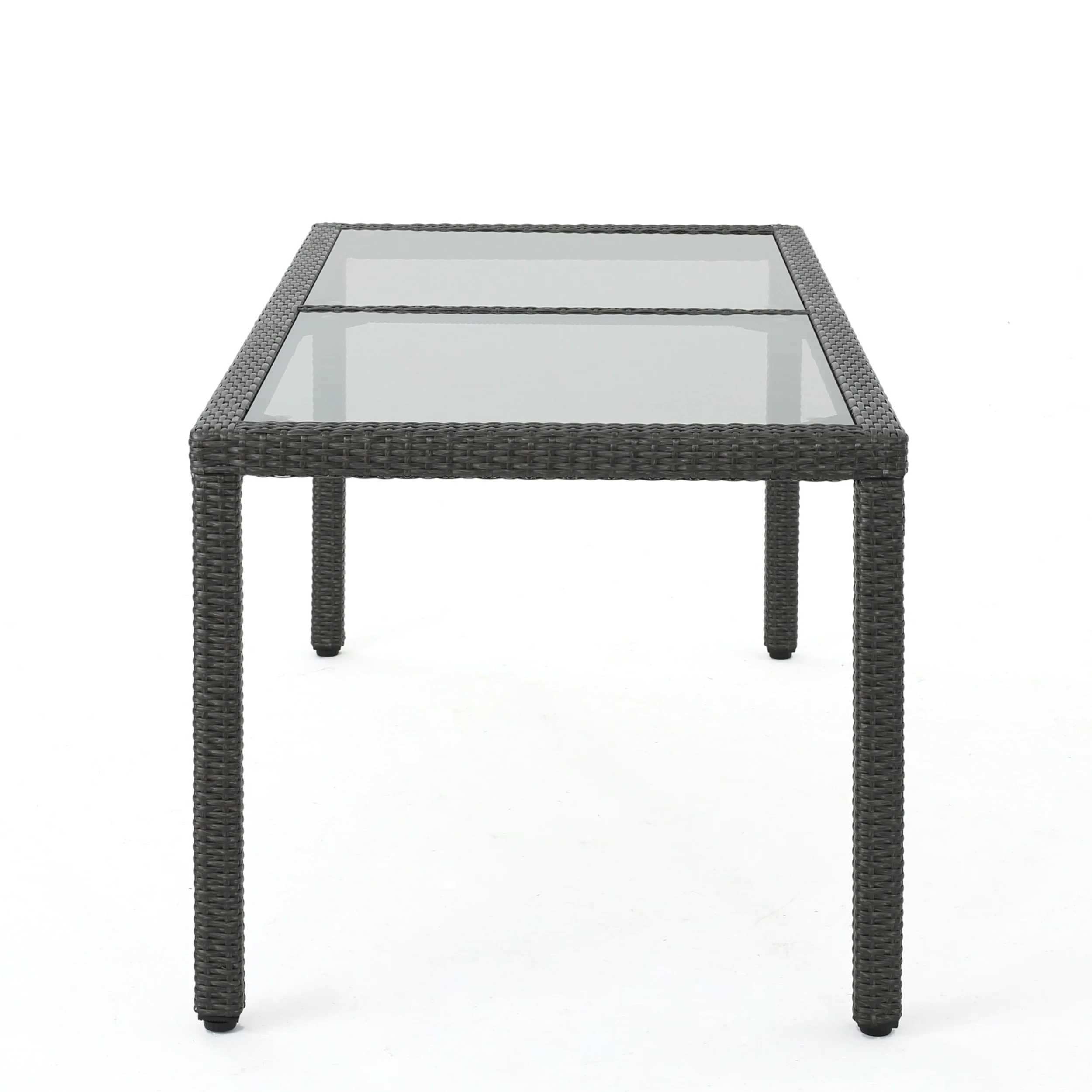 San Simeon Outdoor Wicker Rectangular Dining Table with Tempered Glass Top - furnishings