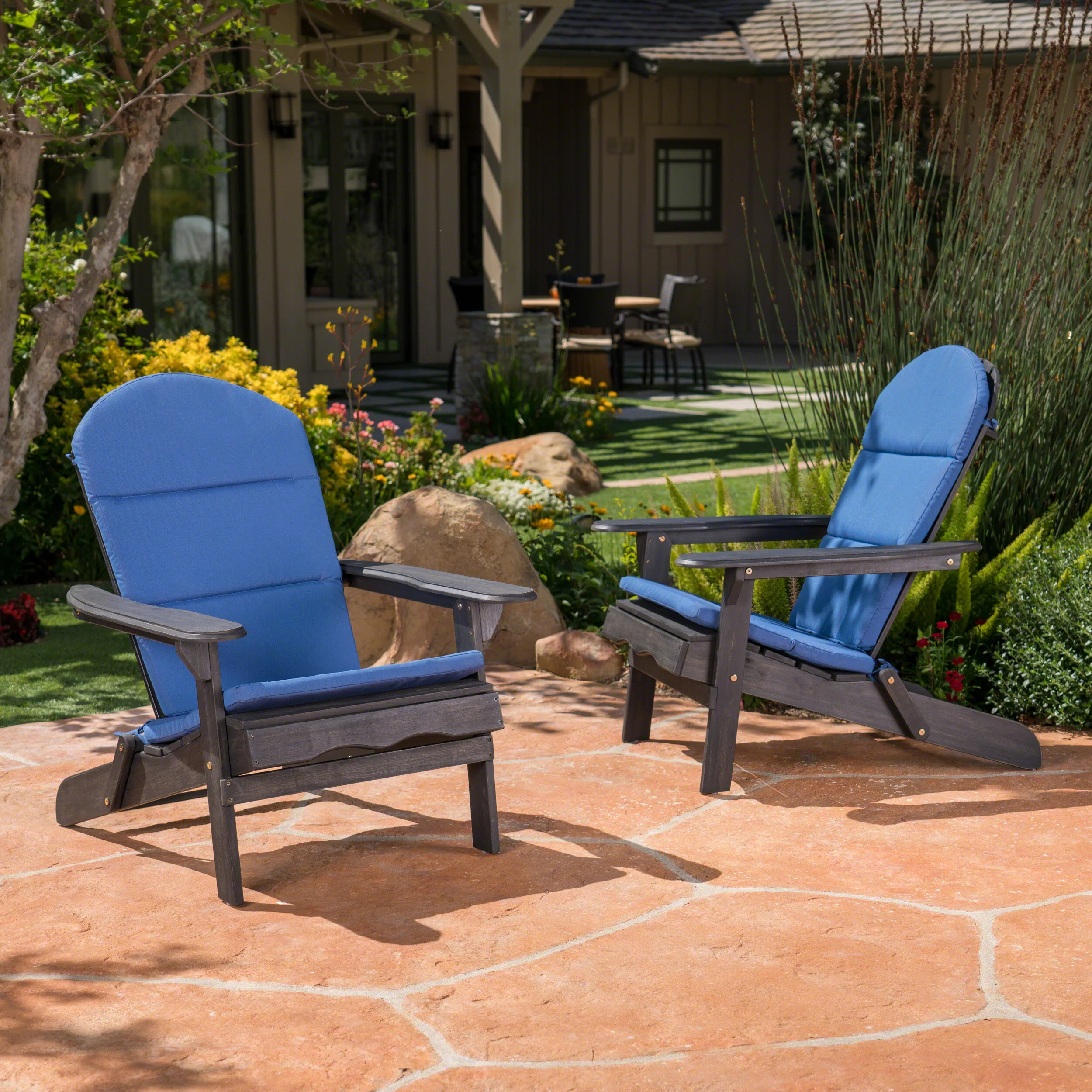 Nelie Outdoor Acacia Wood Folding Adirondack Chairs with Cushions - furnishings