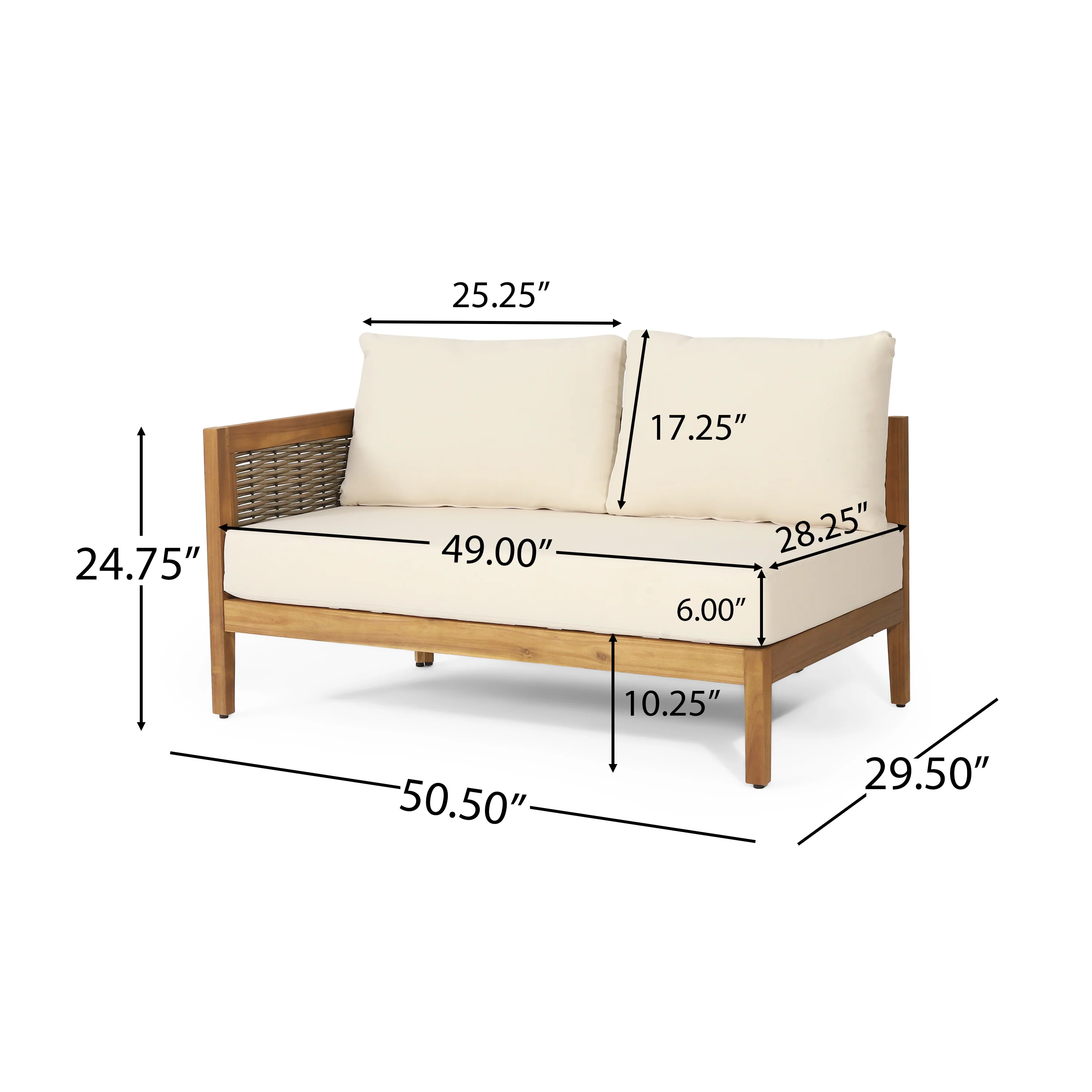 The Crowne Collection Outdoor Acacia Wood and Round Wicker 5 Seater Sectional Sofa Chat Set with Cushions, Teak, Mixed Brown, and Beige - furnishings