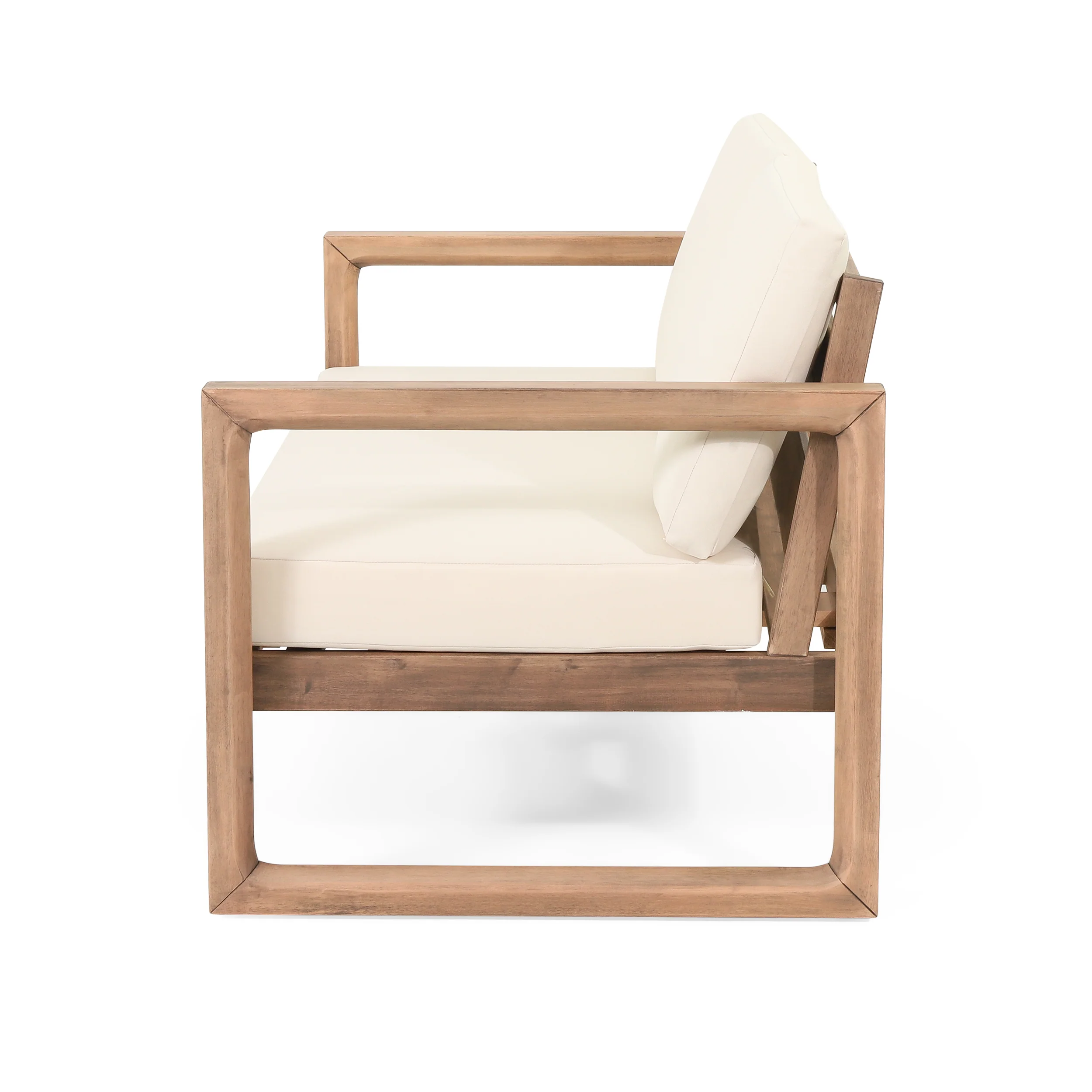 Petteti Outdoor Acacia Wood Loveseat and Coffee Table Set with Cushions, Brown Wash, Beige - furnishings