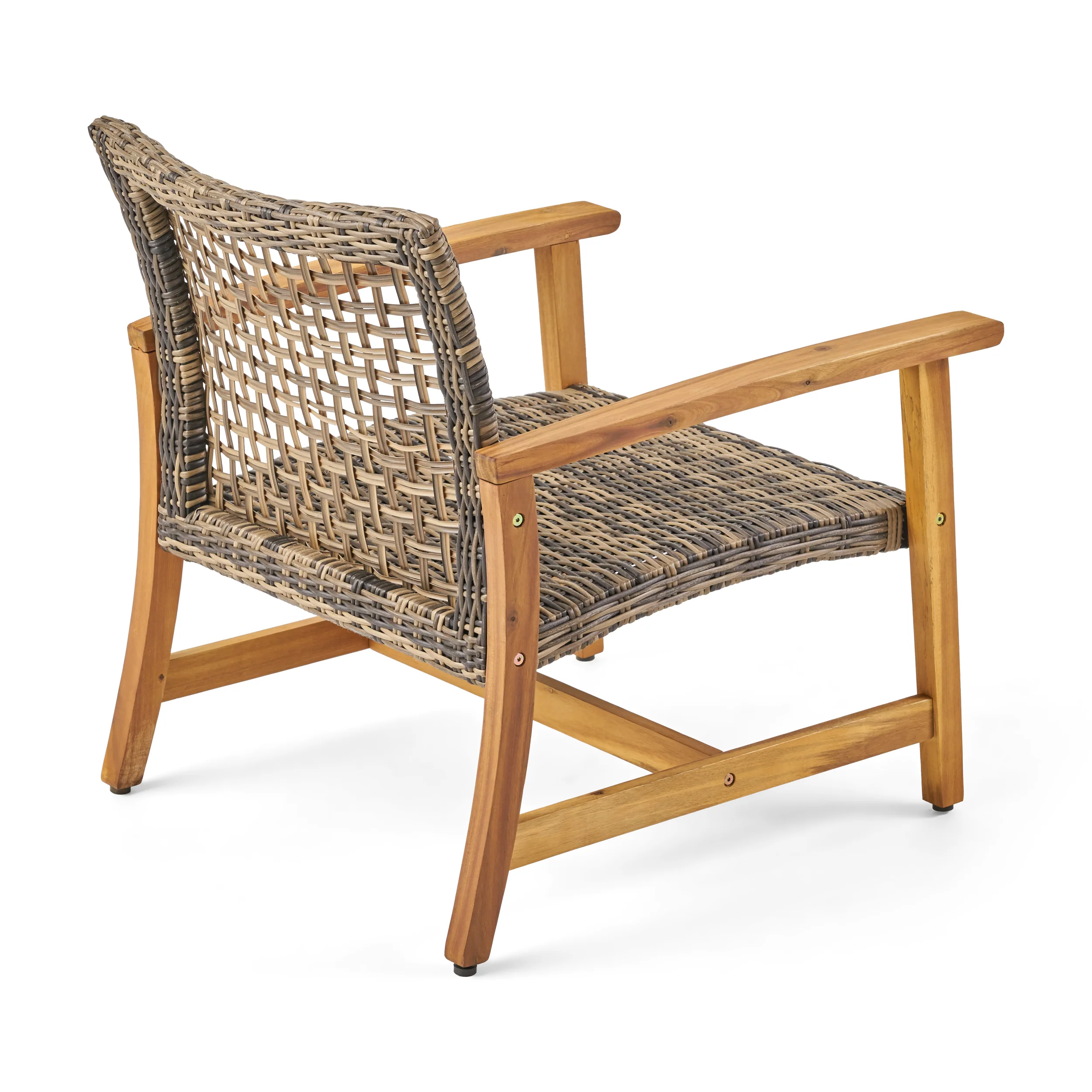 Tabby Outdoor 5 Piece Wood and Wicker Club Chairs and Fire Pit Set - furnishings