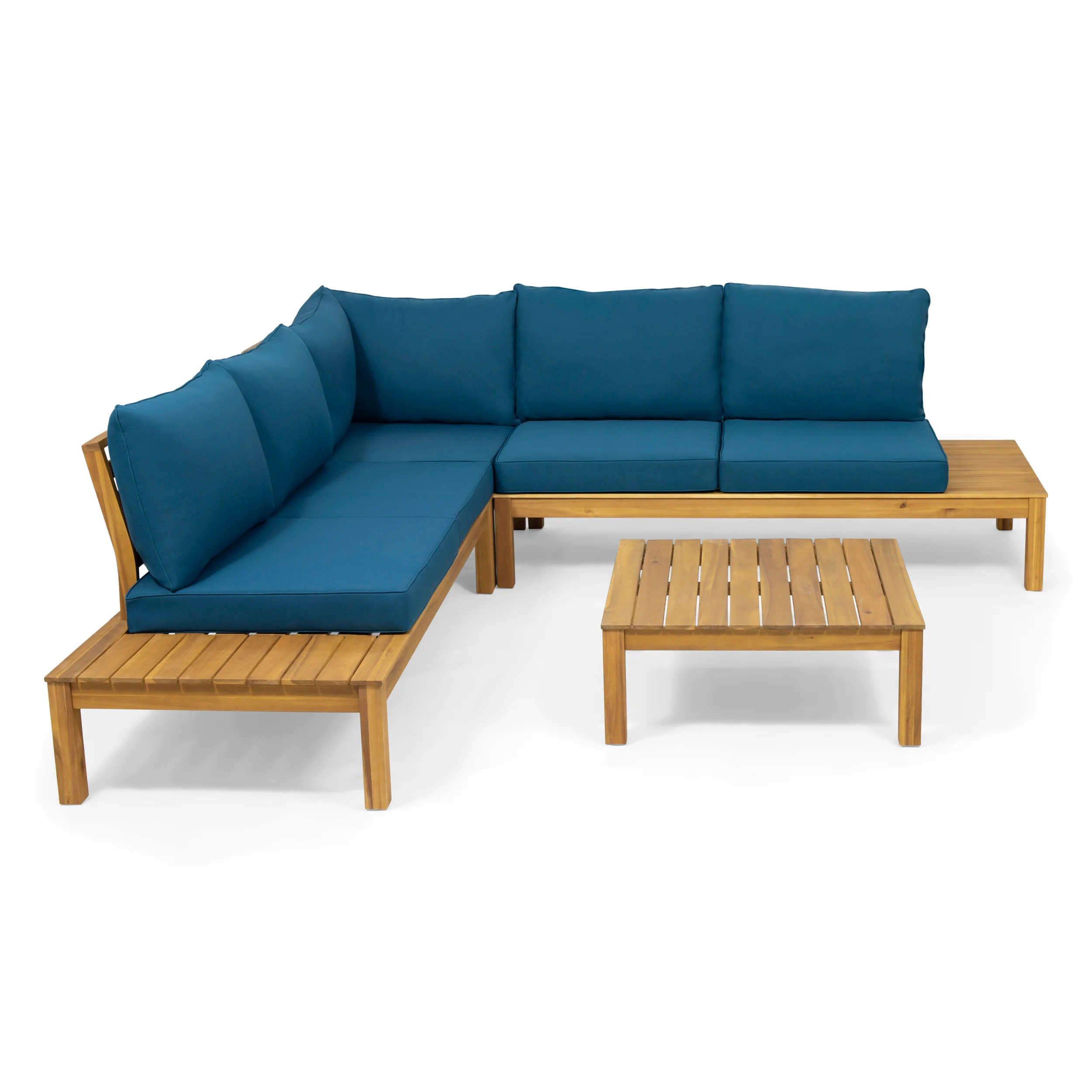 Vashti Outdoor 5 Seater V Shaped Acacia Wood Sectional Sofa Set with Cushions - furnishings