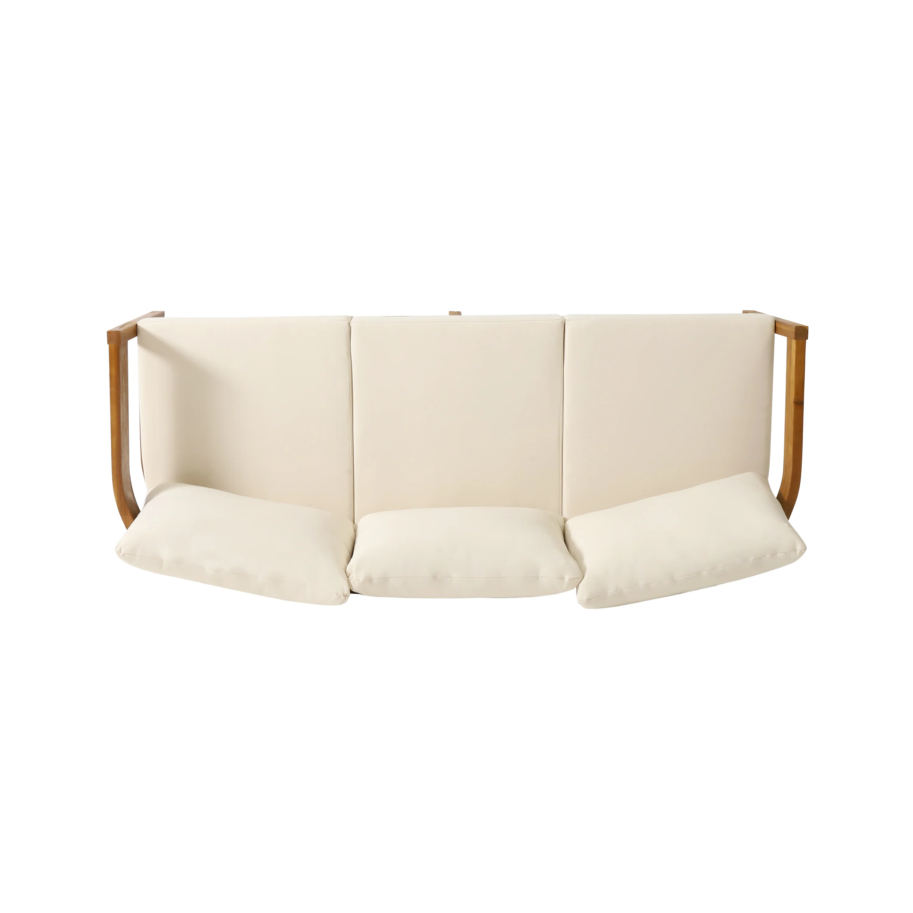 Brooklyn Outdoor Acacia Wood 3 Seater Sofa Chat Set with Ottoman, Teak and Beige - furnishings