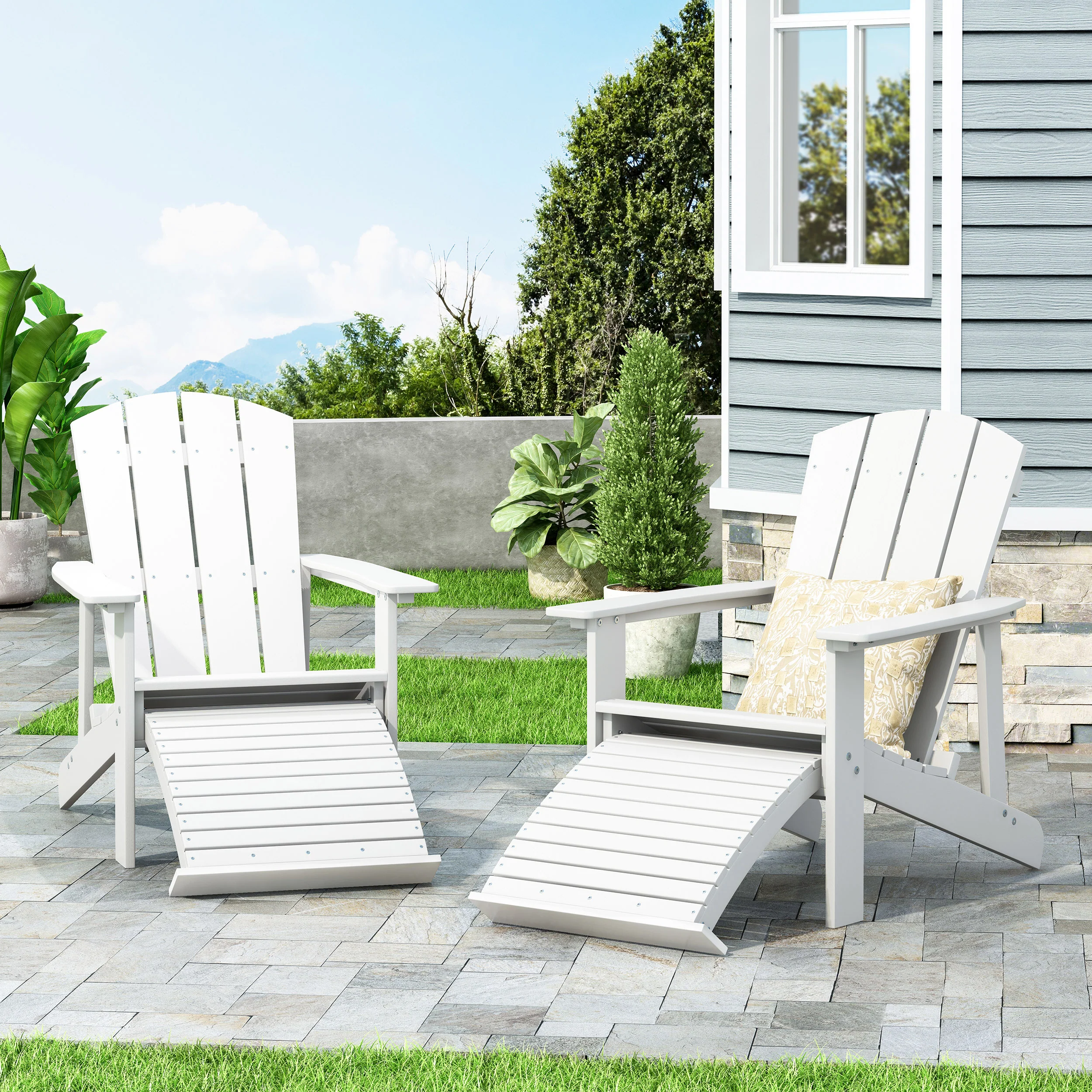 Matriel Outdoor Adirondack Chair with Retractable Ottoman (Set of 2) - furnishings