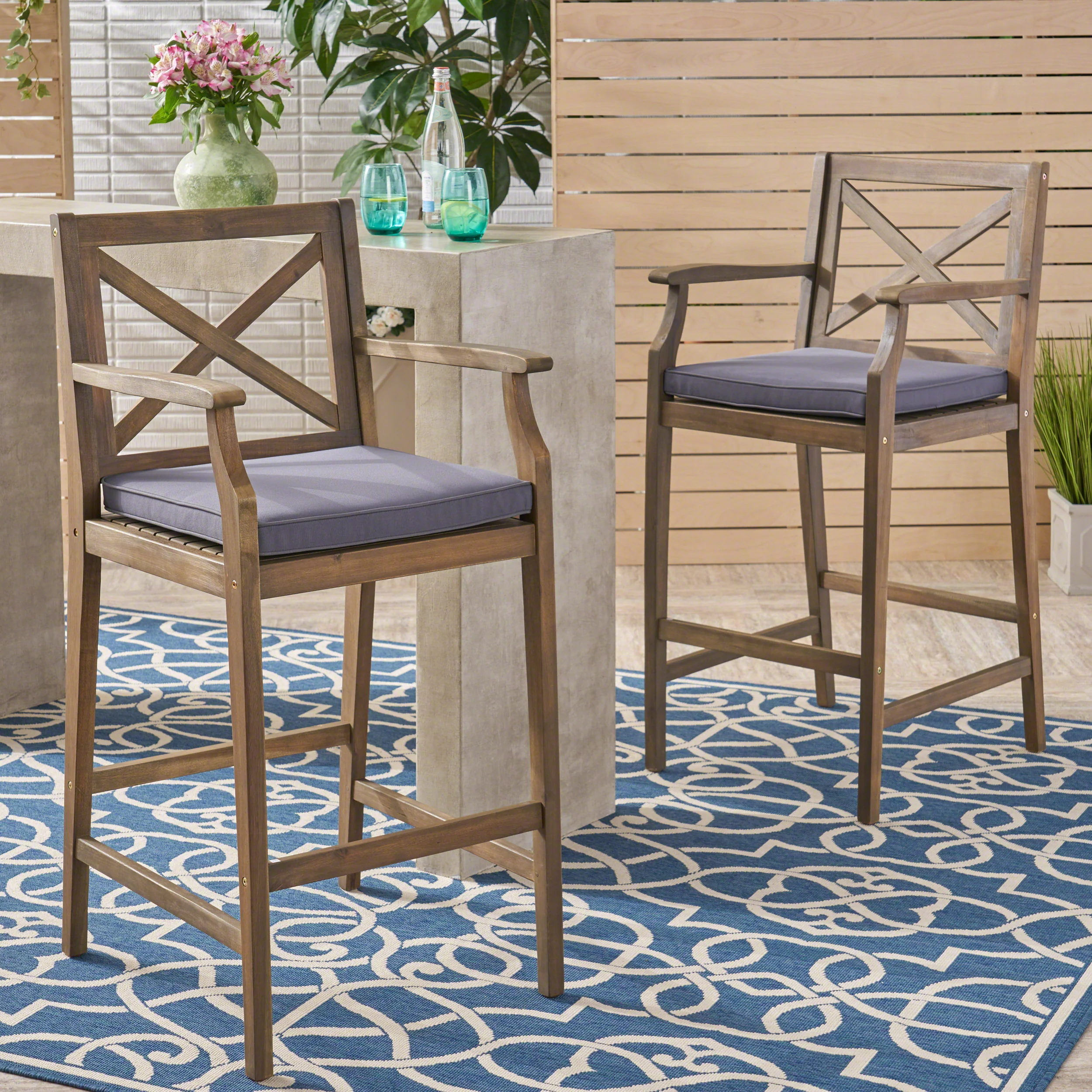 Logan Outdoor Acacia Wood Barstool (set of 2) - furnishings