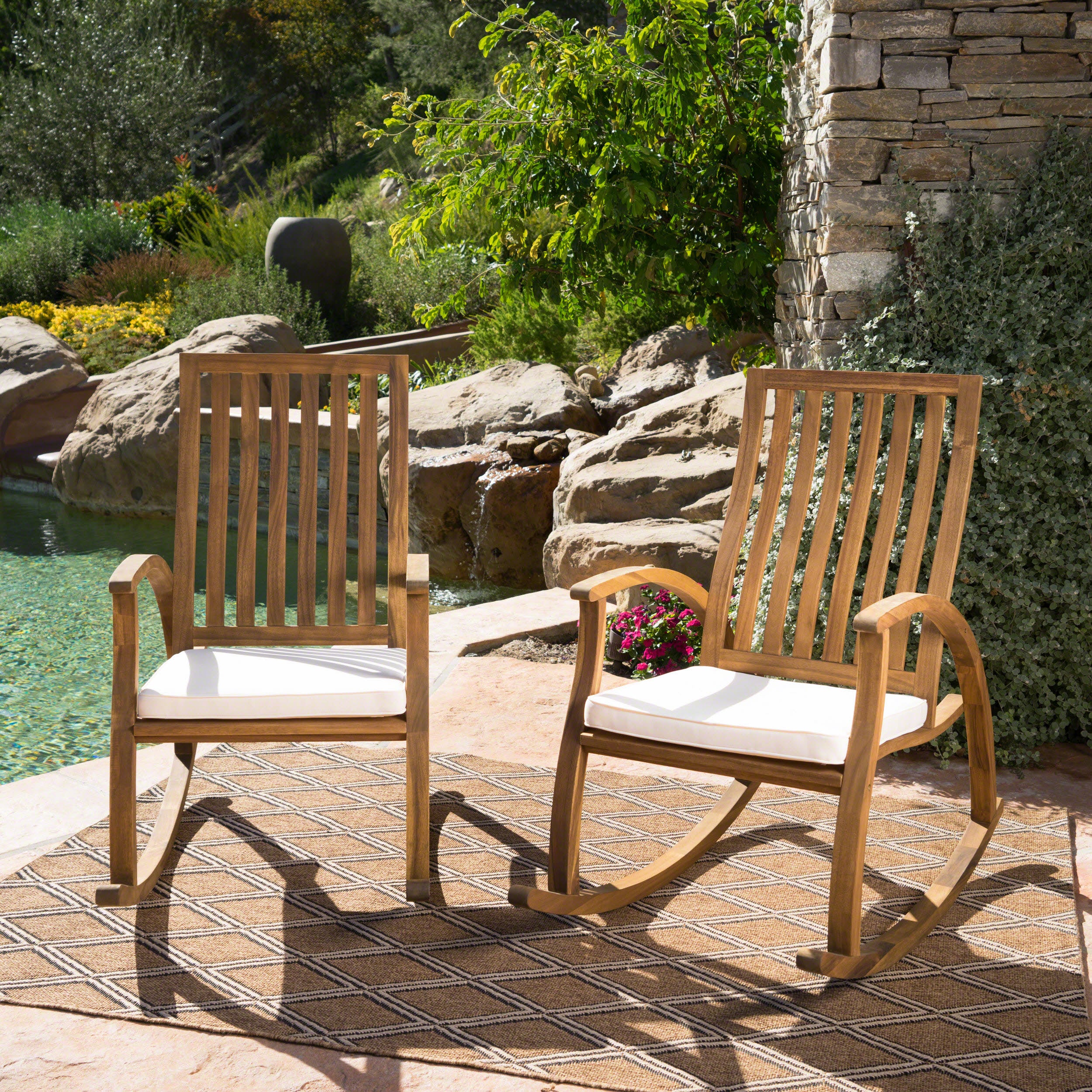 Cattan Outdoor Acacia Wood Rocking Chair with Water Resistant Cushions - Set of 2 - furnishings
