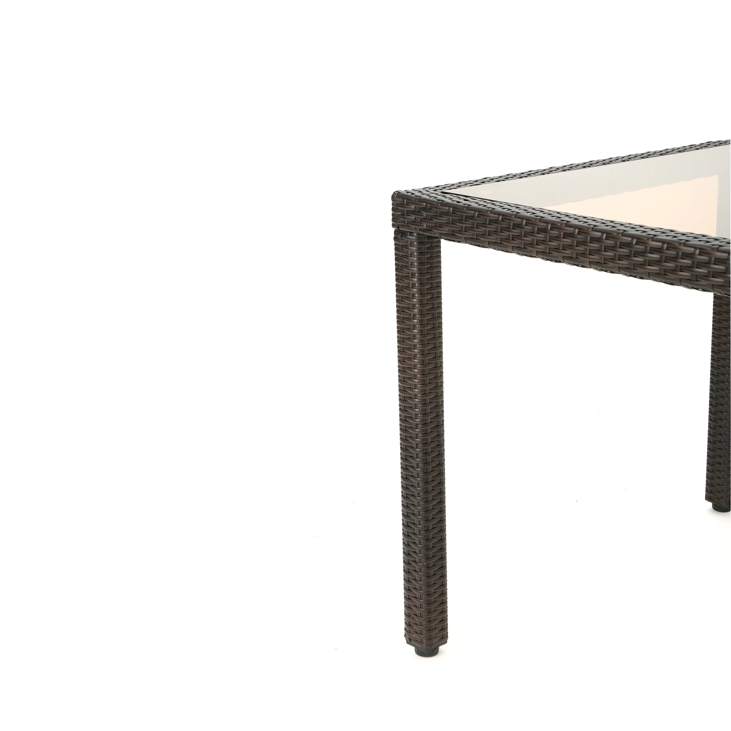 San Simeon Outdoor Wicker Rectangular Dining Table with Tempered Glass Top - furnishings