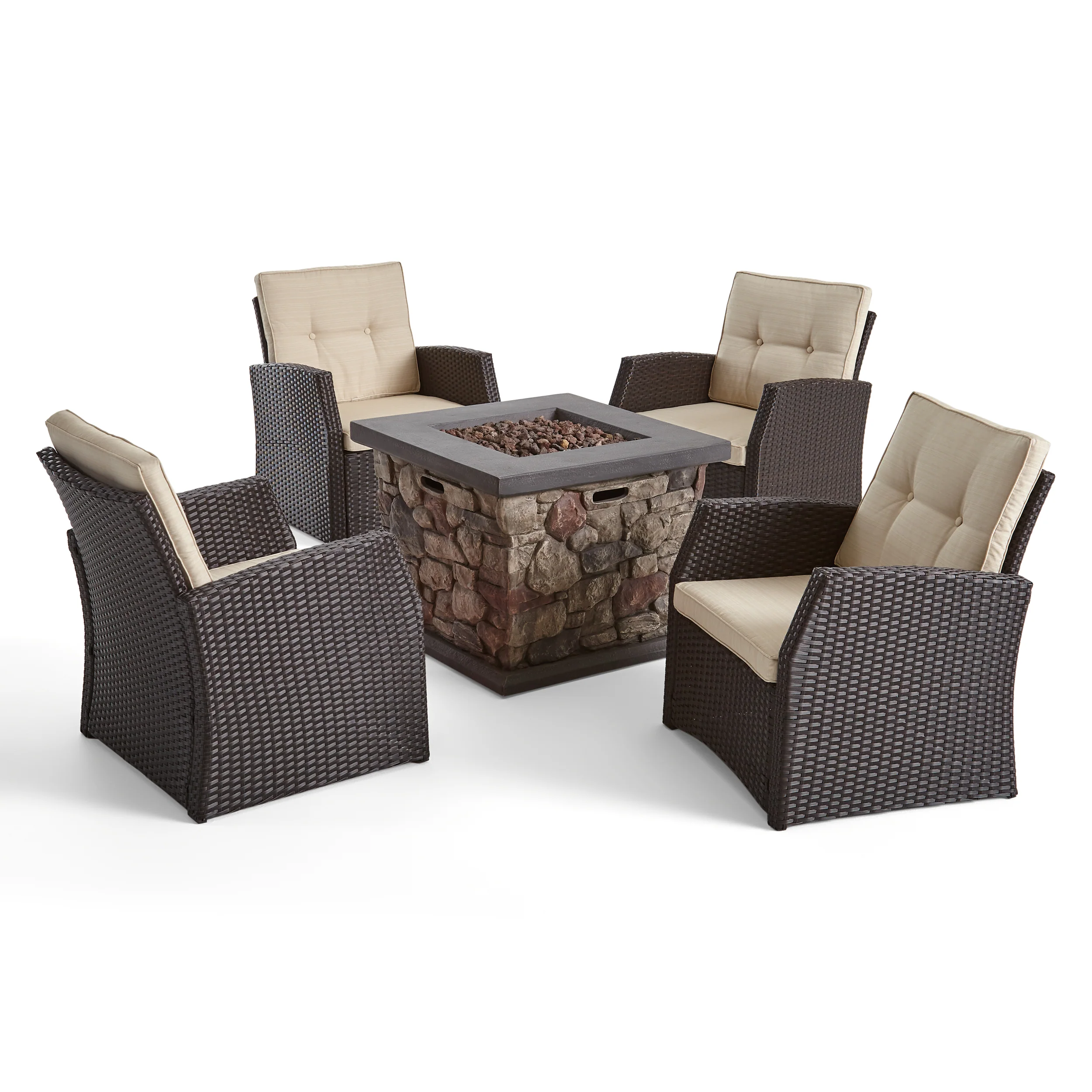 Audrielle Outdoor 4 Seater Wicker Chat Set with Fire Pit - furnishings