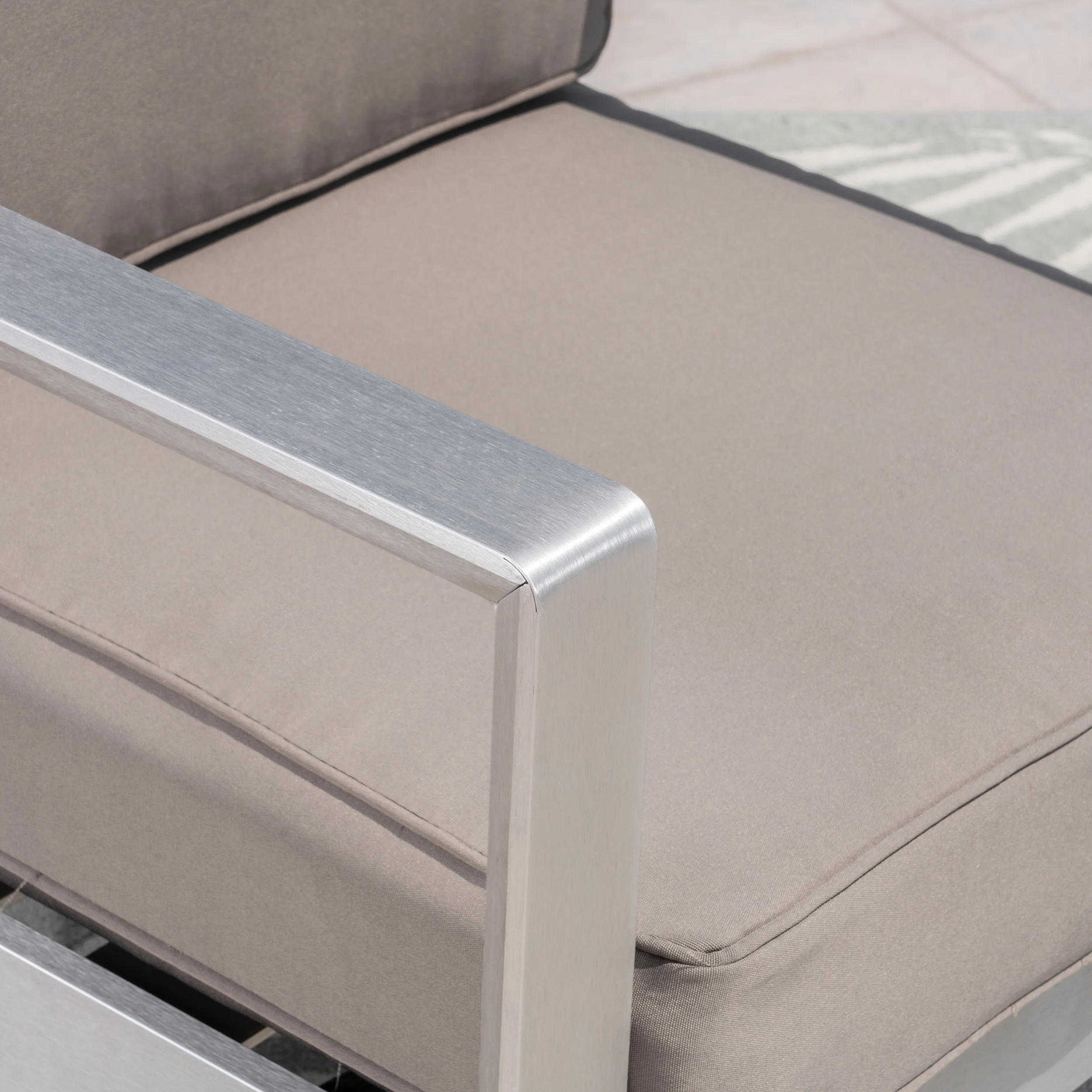 Booth Outdoor Aluminum Loveseat and Tempered Glass-Topped Coffee Table - furnishings
