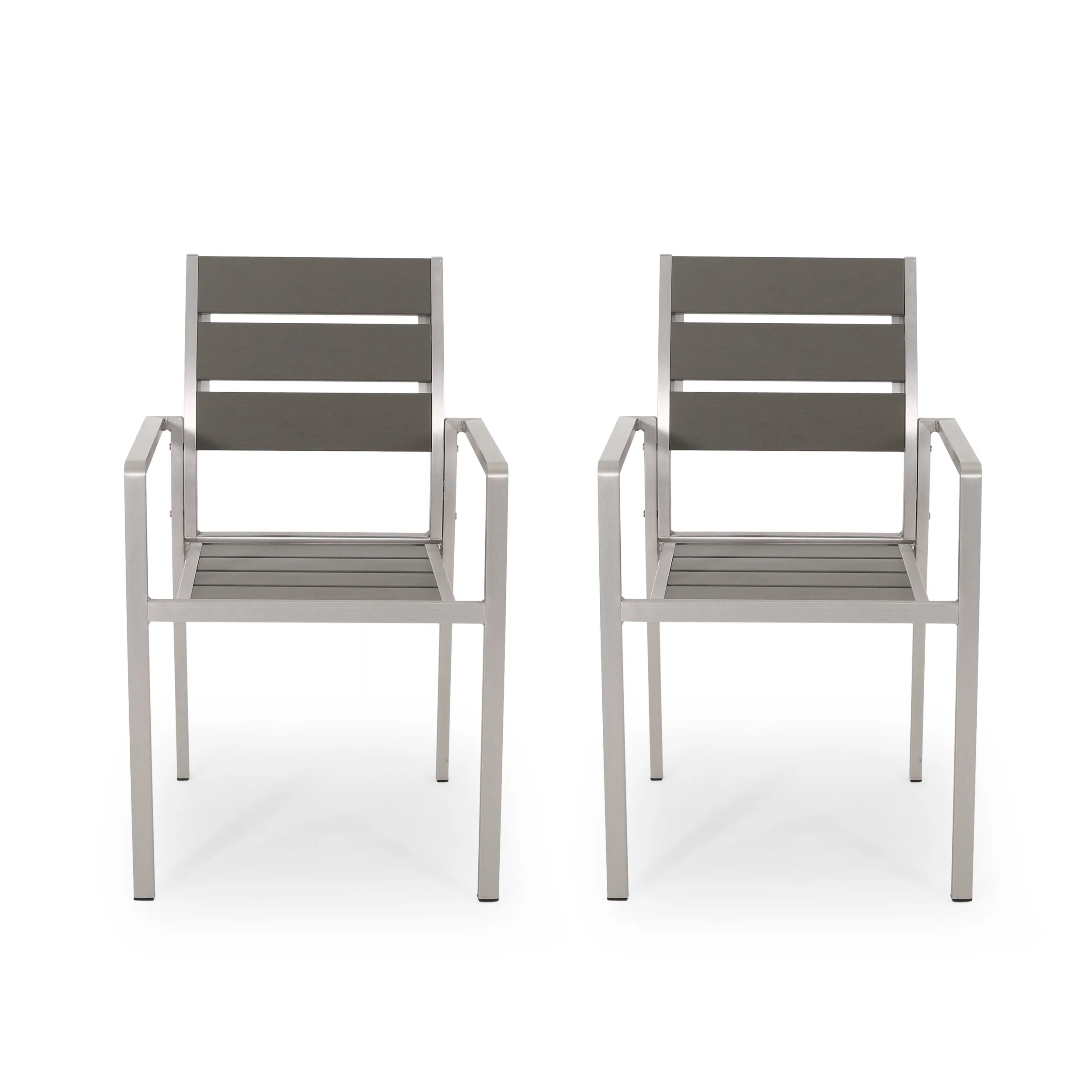 Cherie Outdoor Modern Aluminum Dining Chair with Faux Wood Seat (Set of 2) - furnishings