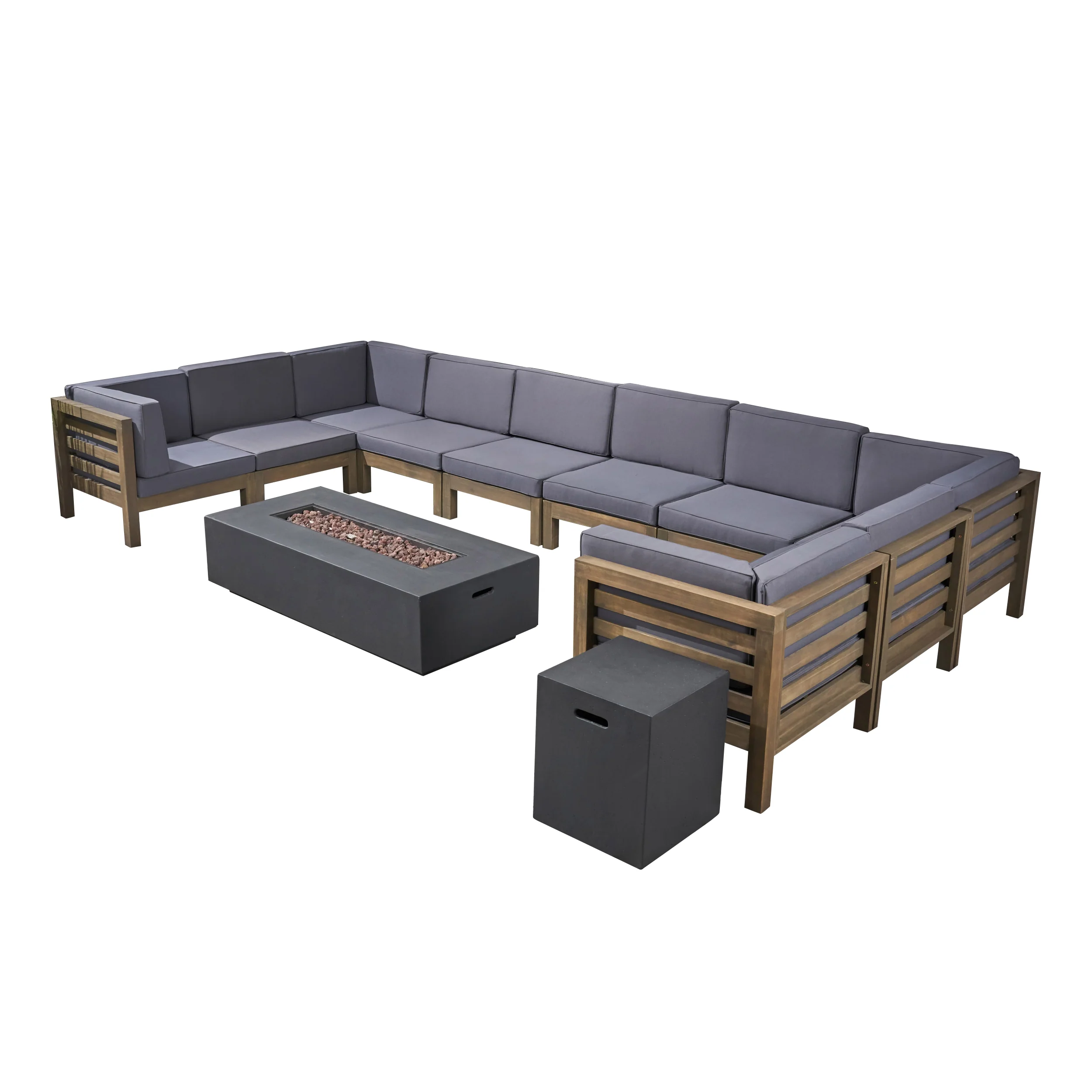 Ravello Outdoor 12 Piece U-Shaped Sectional Sofa Set with Fire Pit - furnishings
