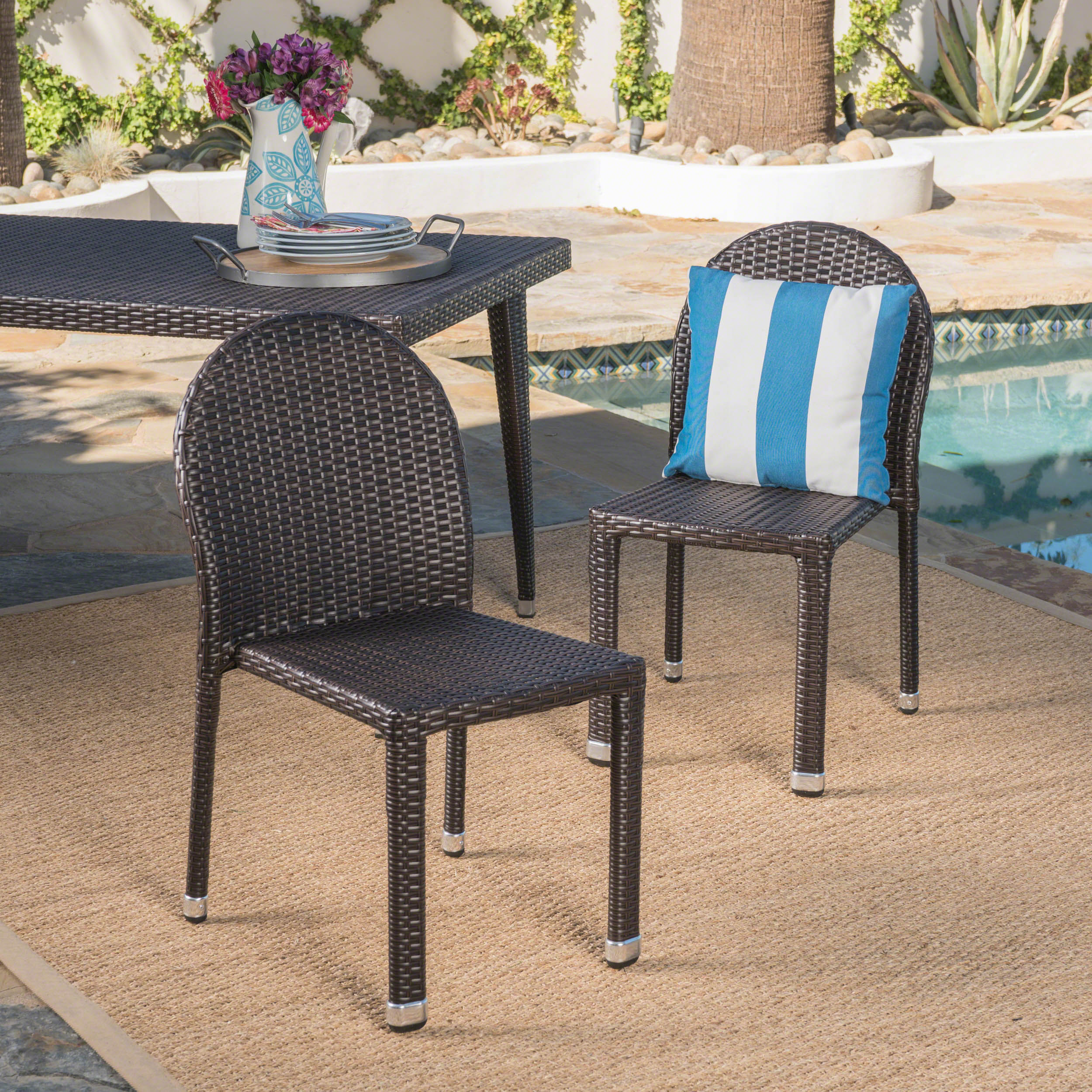 Ava Outdoor Aluminum Frame Wicker Stackable Dining Chairs - Set of 2 - furnishings