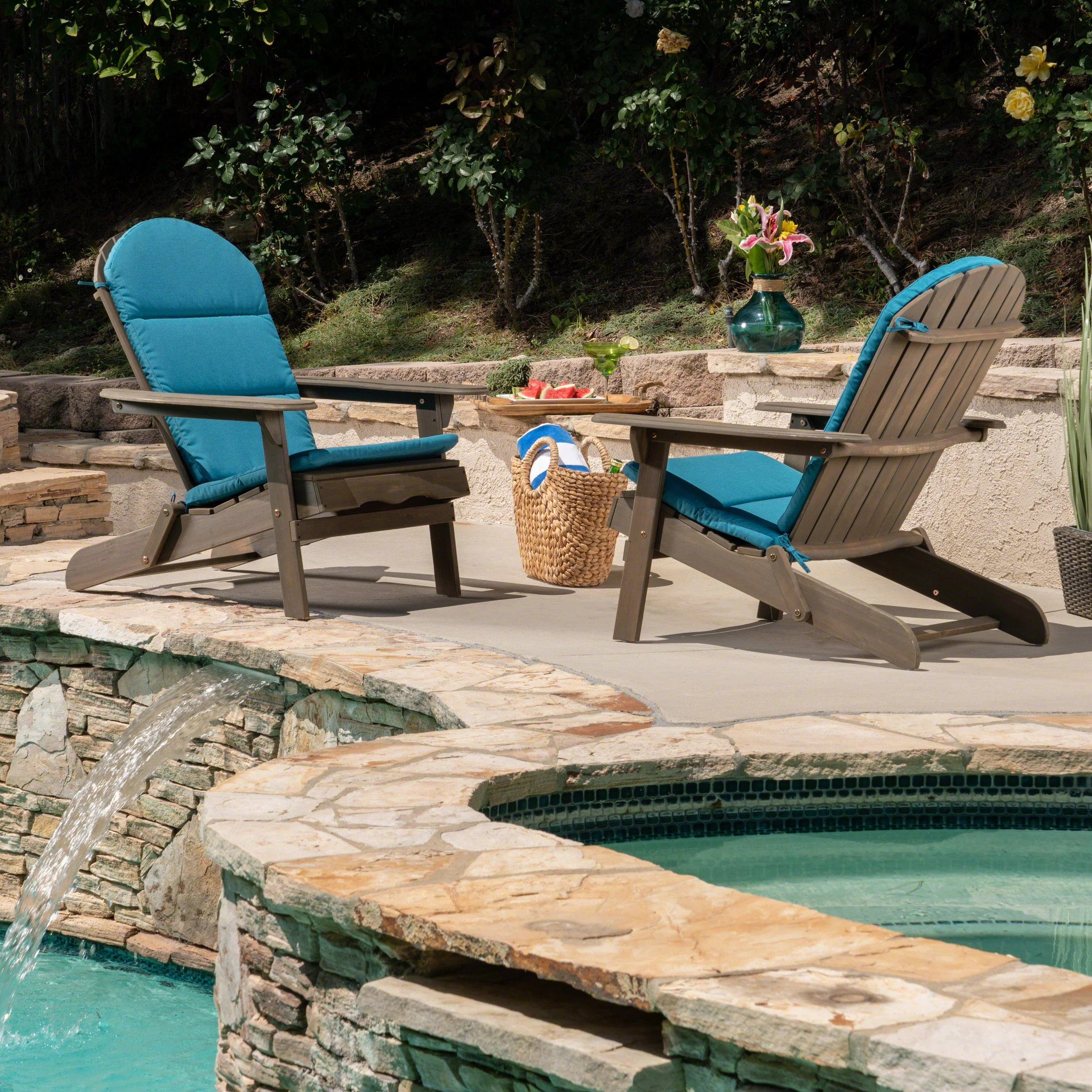 Amenda Outdoor Acacia Wood Folding Adirondack Chairs with Cushions - furnishings