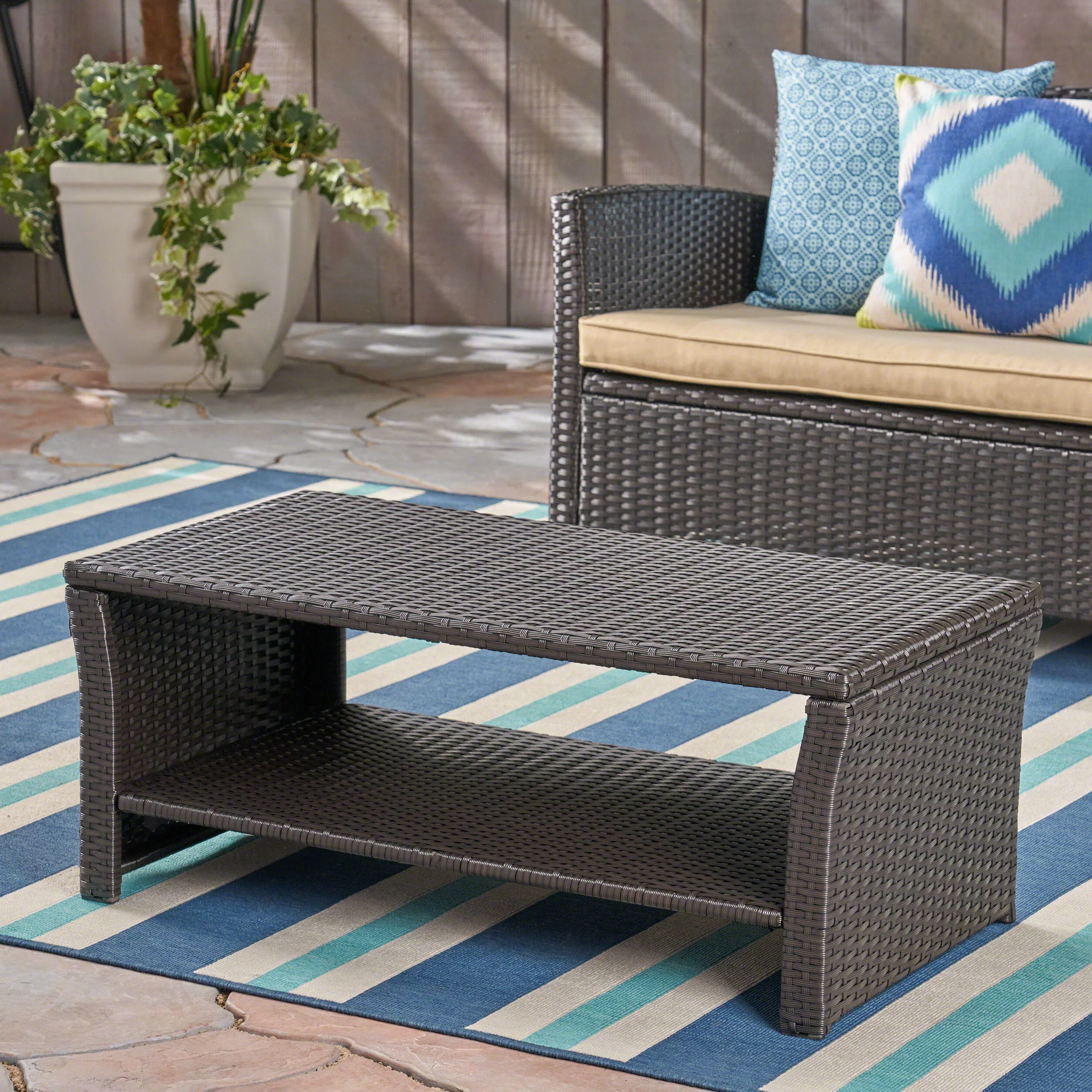 Justin Outdoor Wicker Coffee Table - furnishings