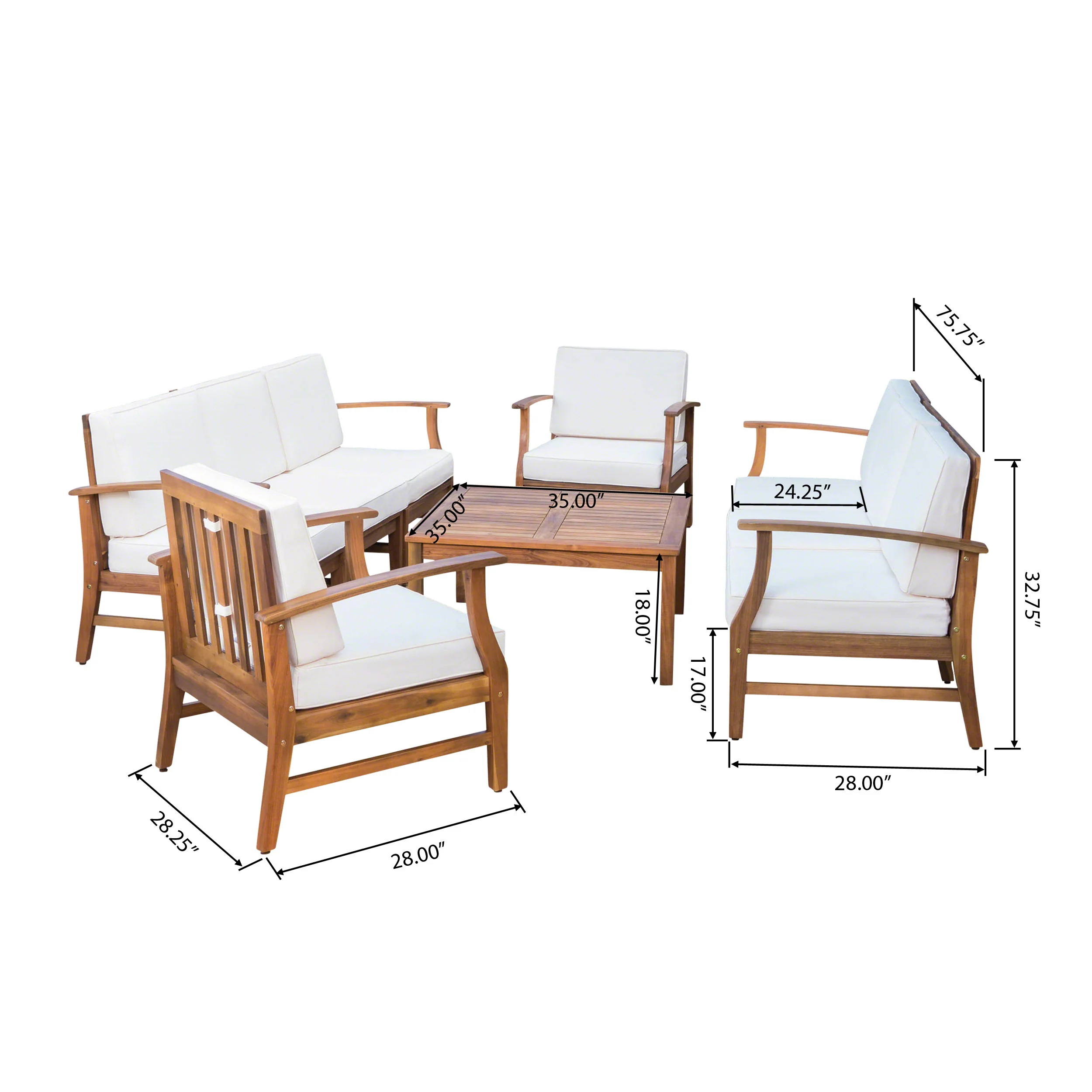 Scarlett Outdoor 8 Seat Teak Finished Acacia Wood Sofa and Table Set - furnishings