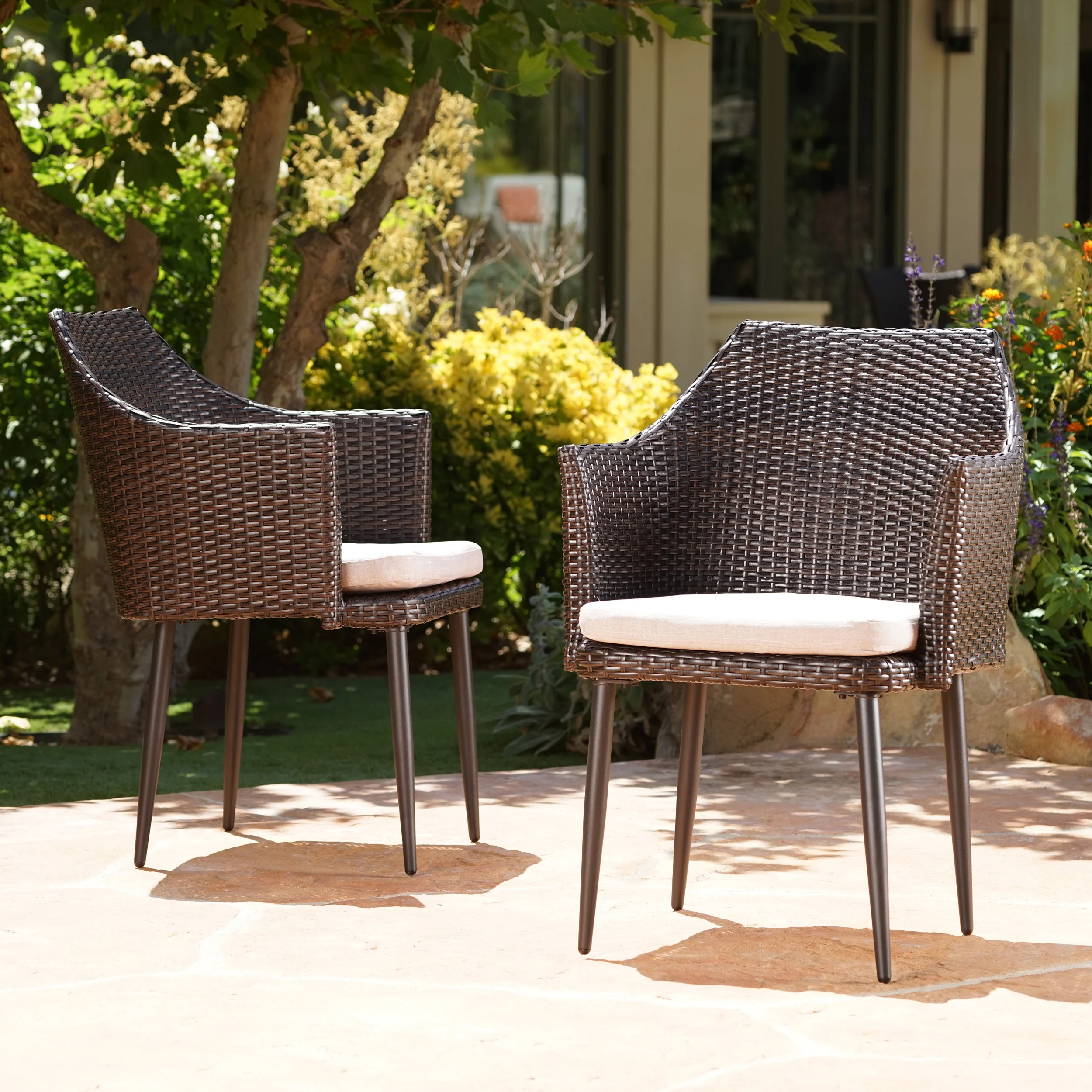 Ibiza Outdoor Wicker Dining Chairs with Water Resistant Cushion (Set of 2) - furnishings